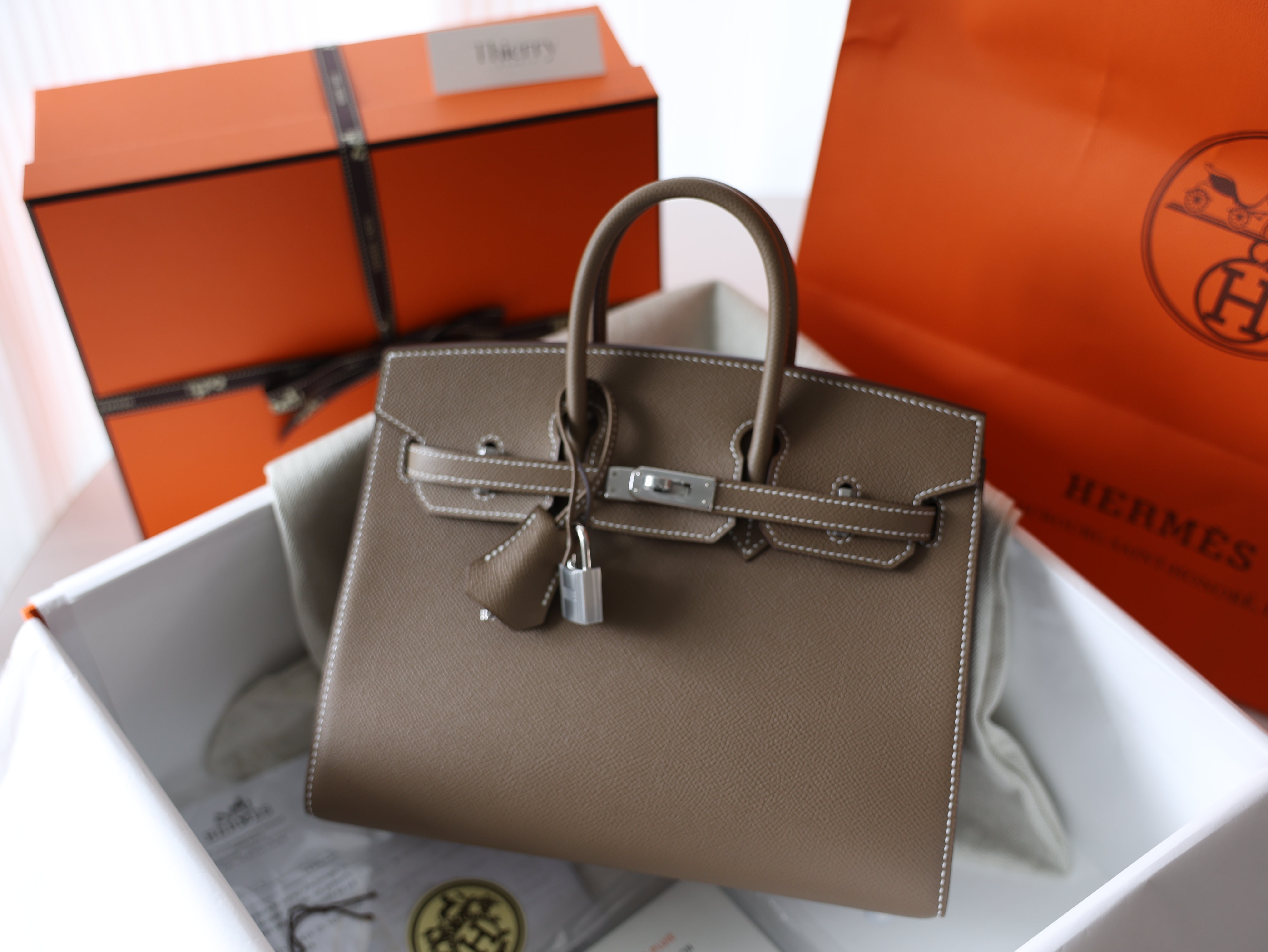 Birkin 25 epsom sellier etoupe PHW
