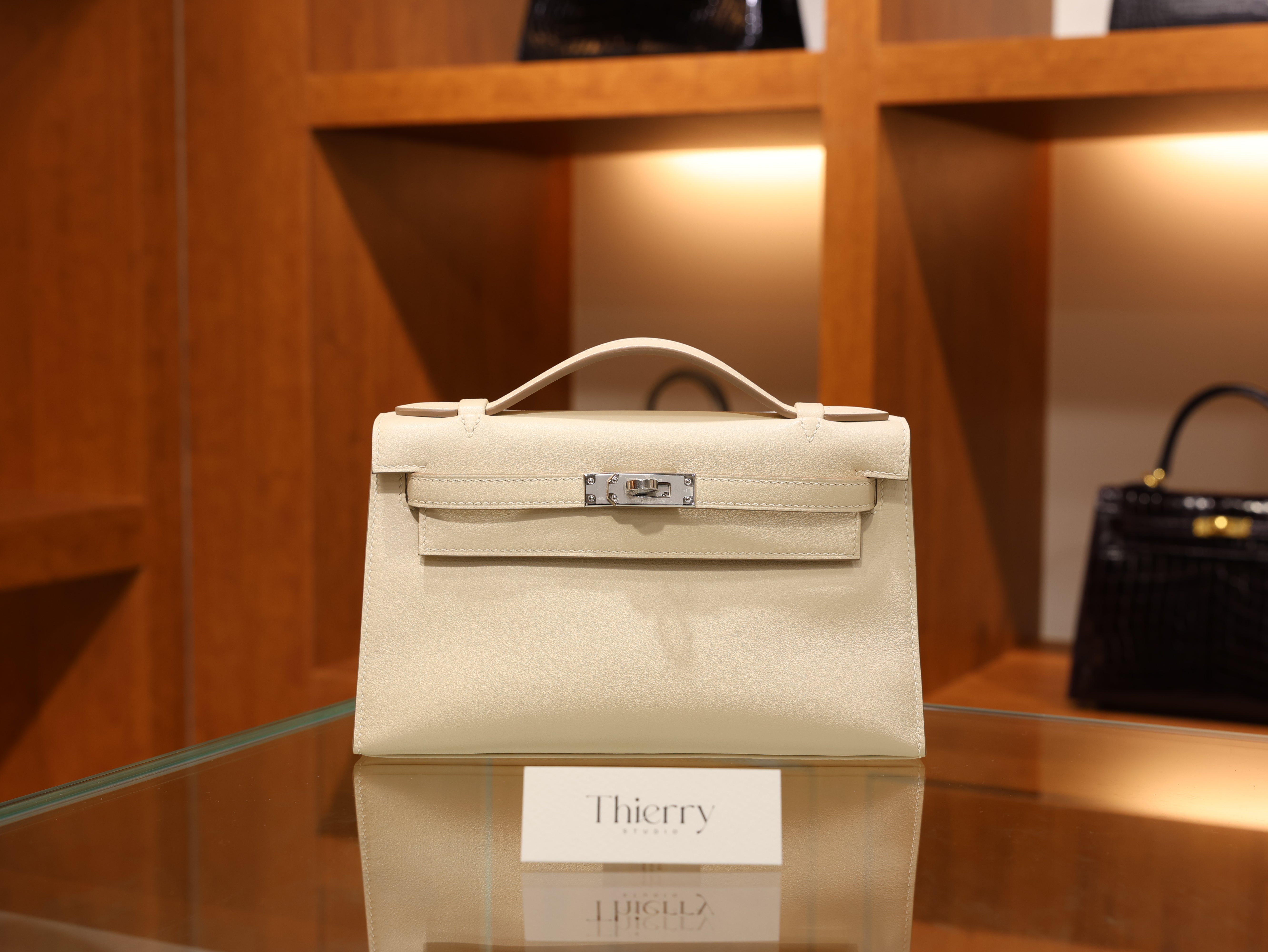 Kelly pochette swift craie PHW