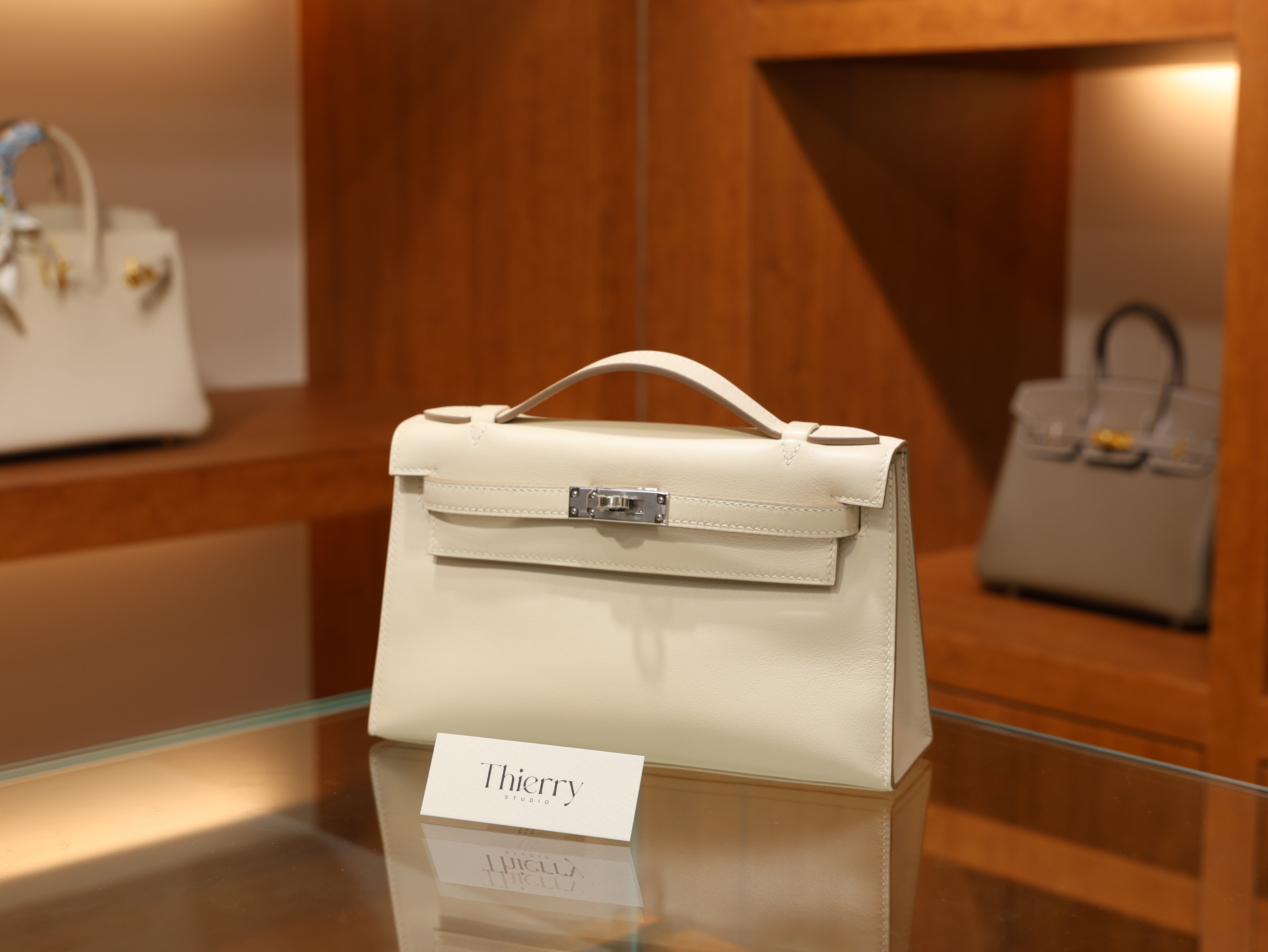 Kelly pochette swift craie PHW