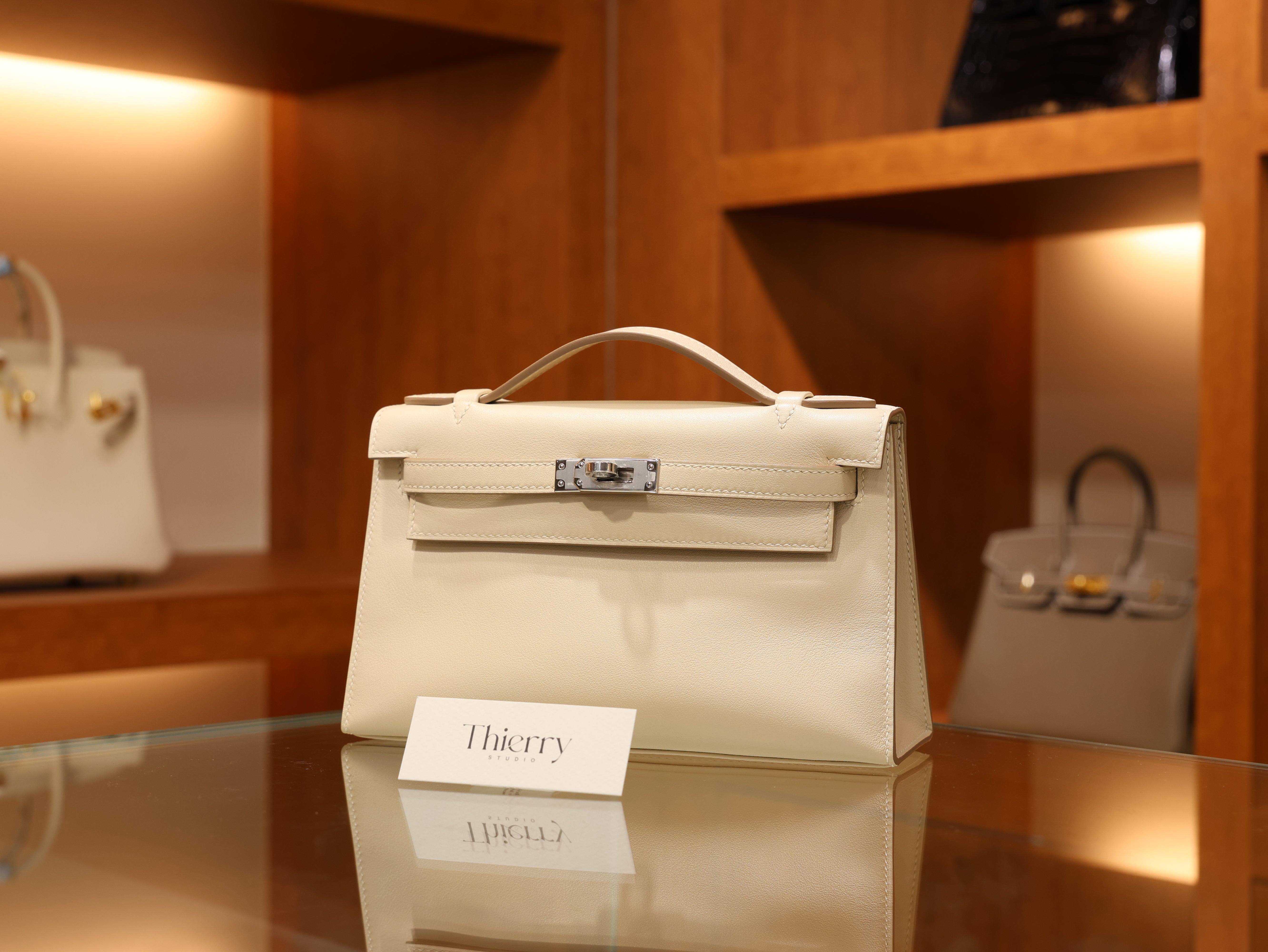 Kelly pochette swift craie PHW