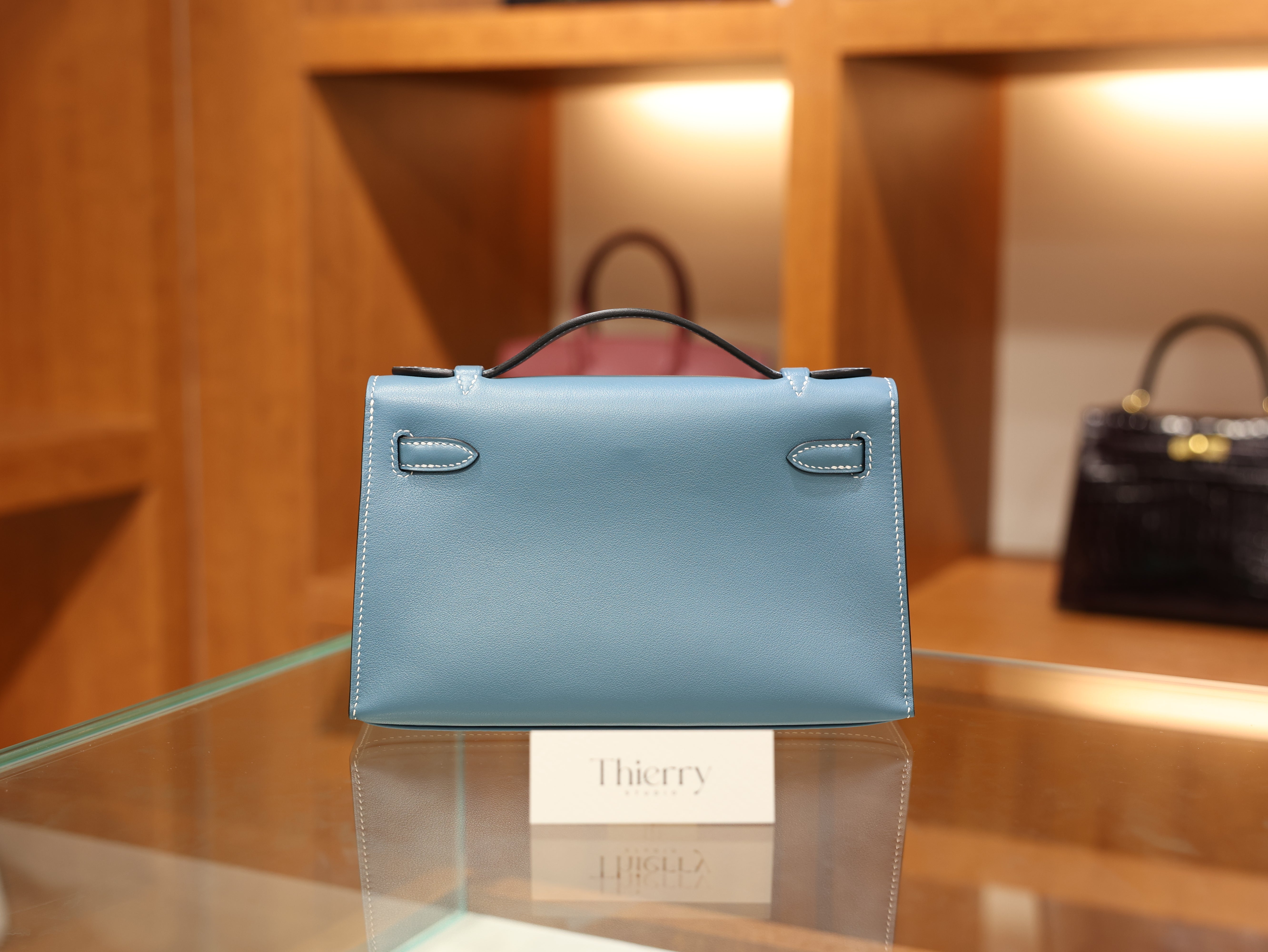 Kelly pochette swift new blue jean GHW