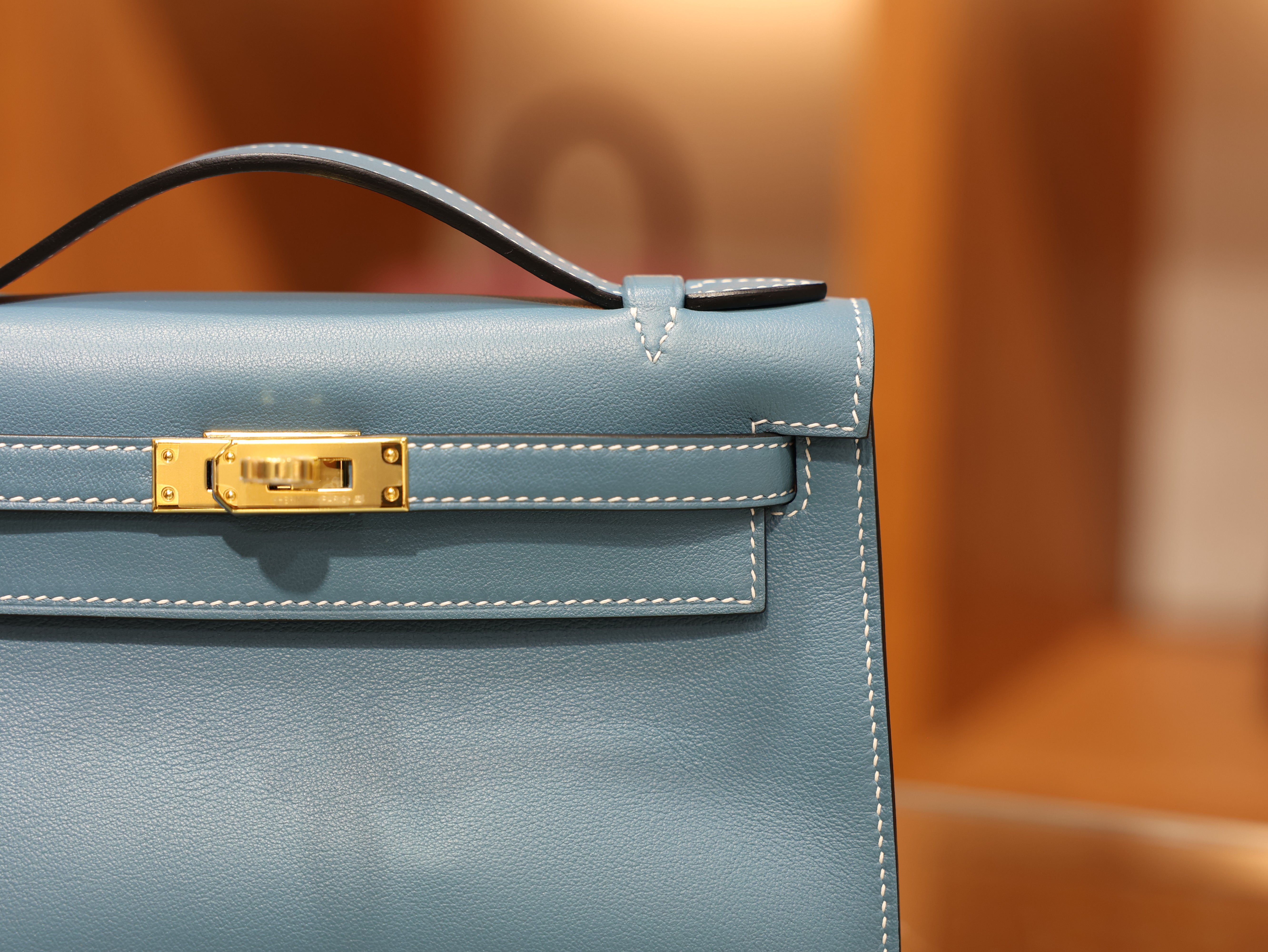 Kelly pochette swift new blue jean GHW