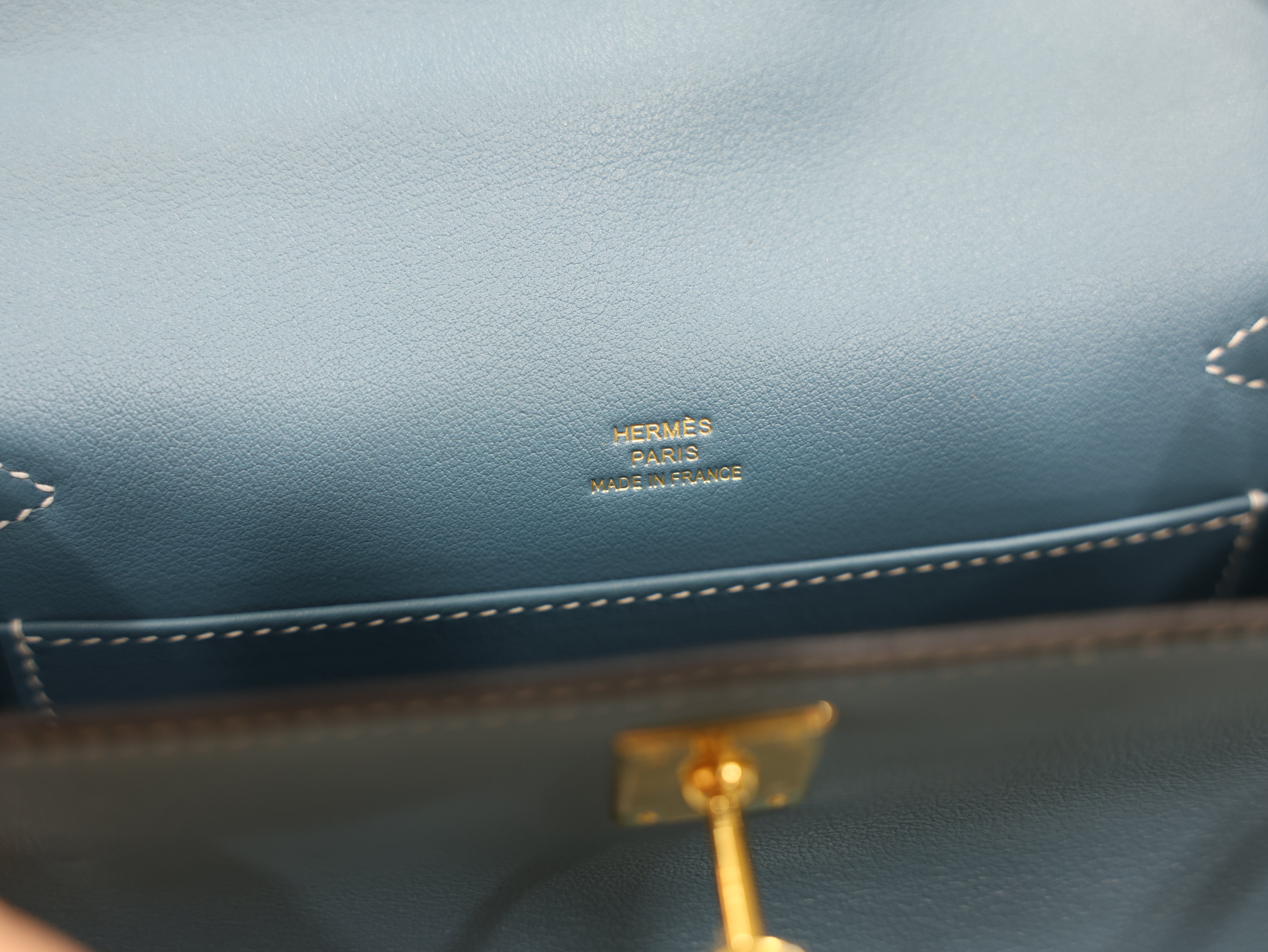 Kelly pochette swift new blue jean GHW