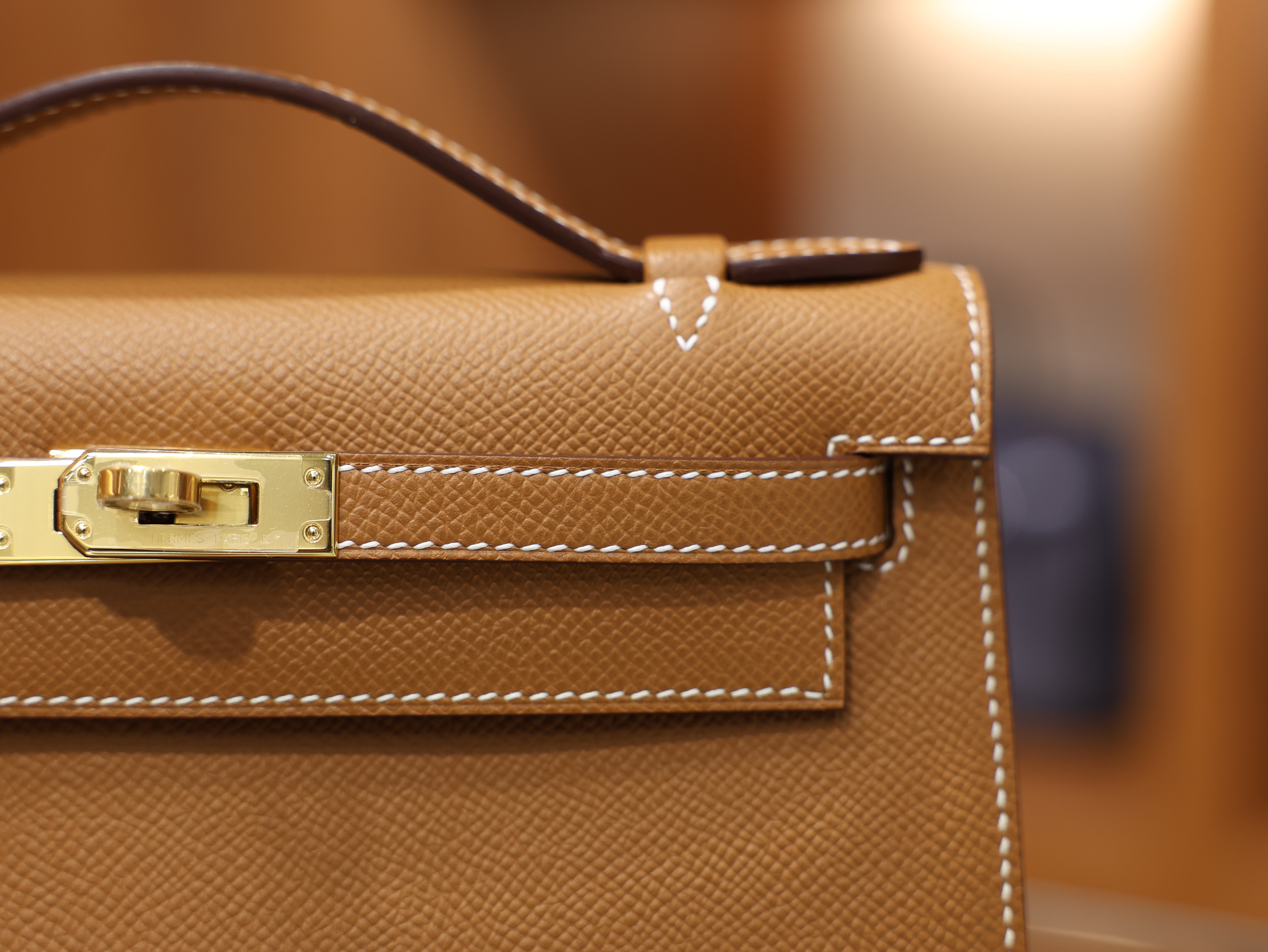 Kelly pochette epsom gold GHW