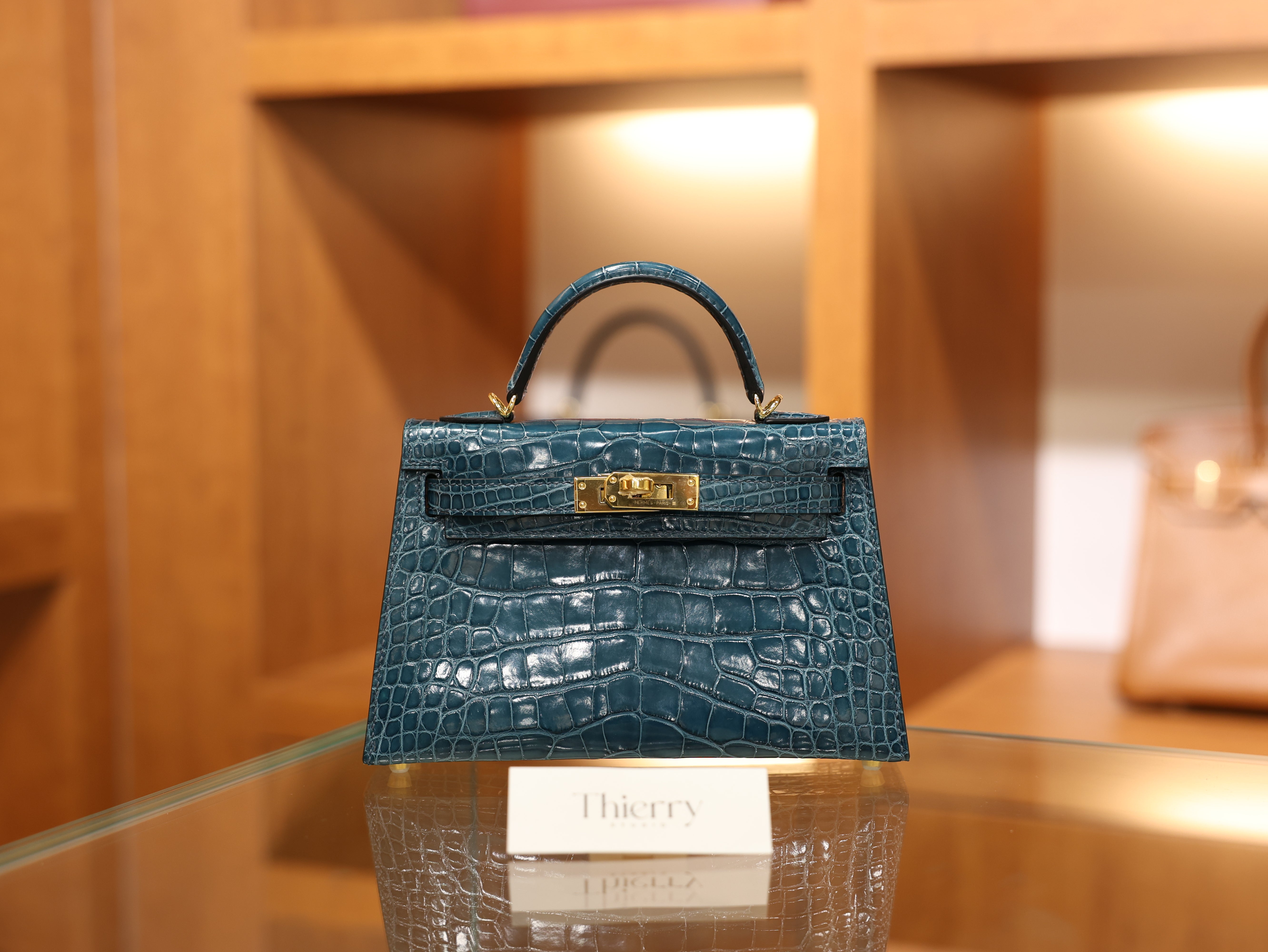 Kelly mini 2 shiny alligator vert bosphore GHW