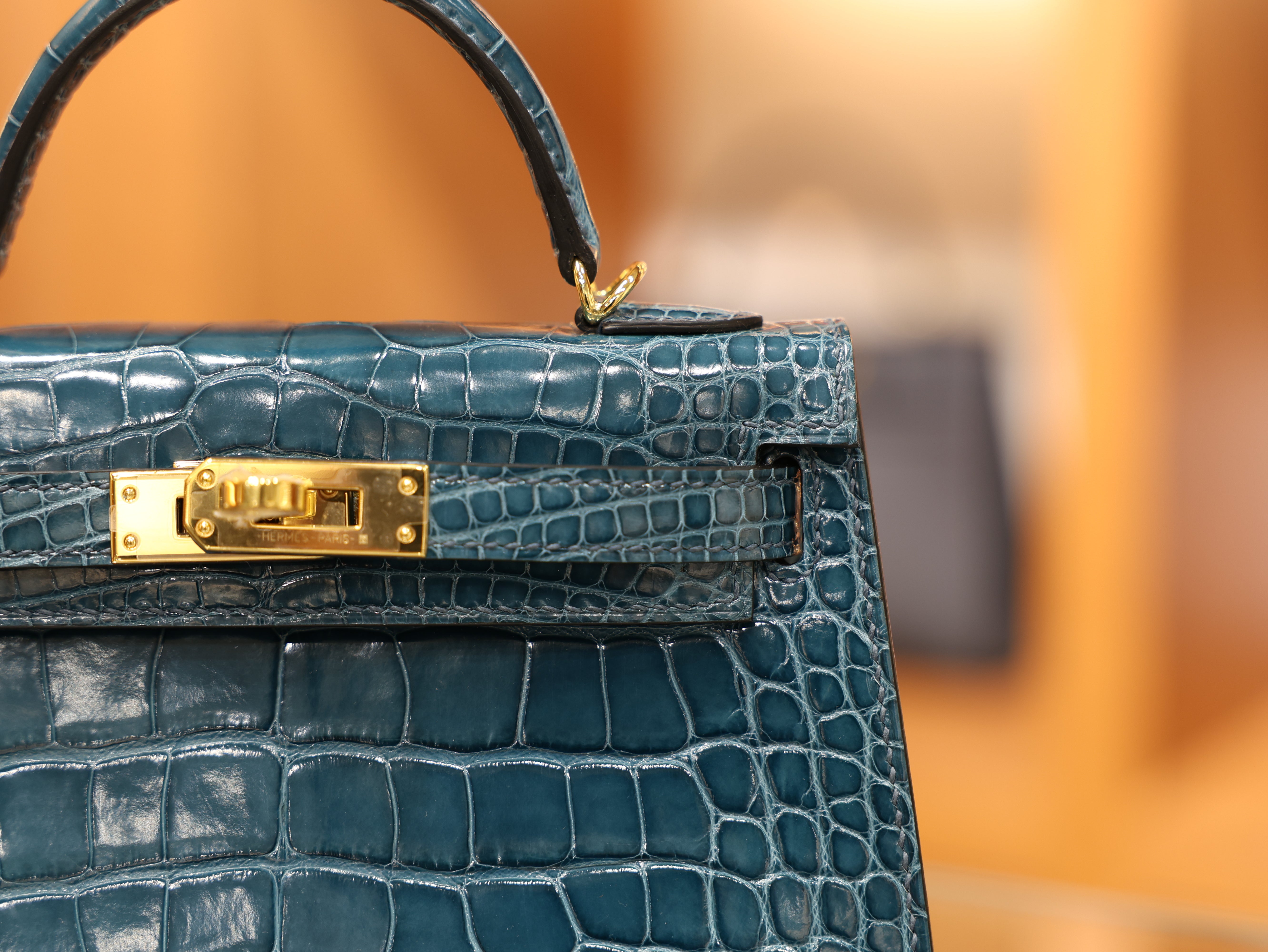 Kelly mini 2 shiny alligator vert bosphore GHW