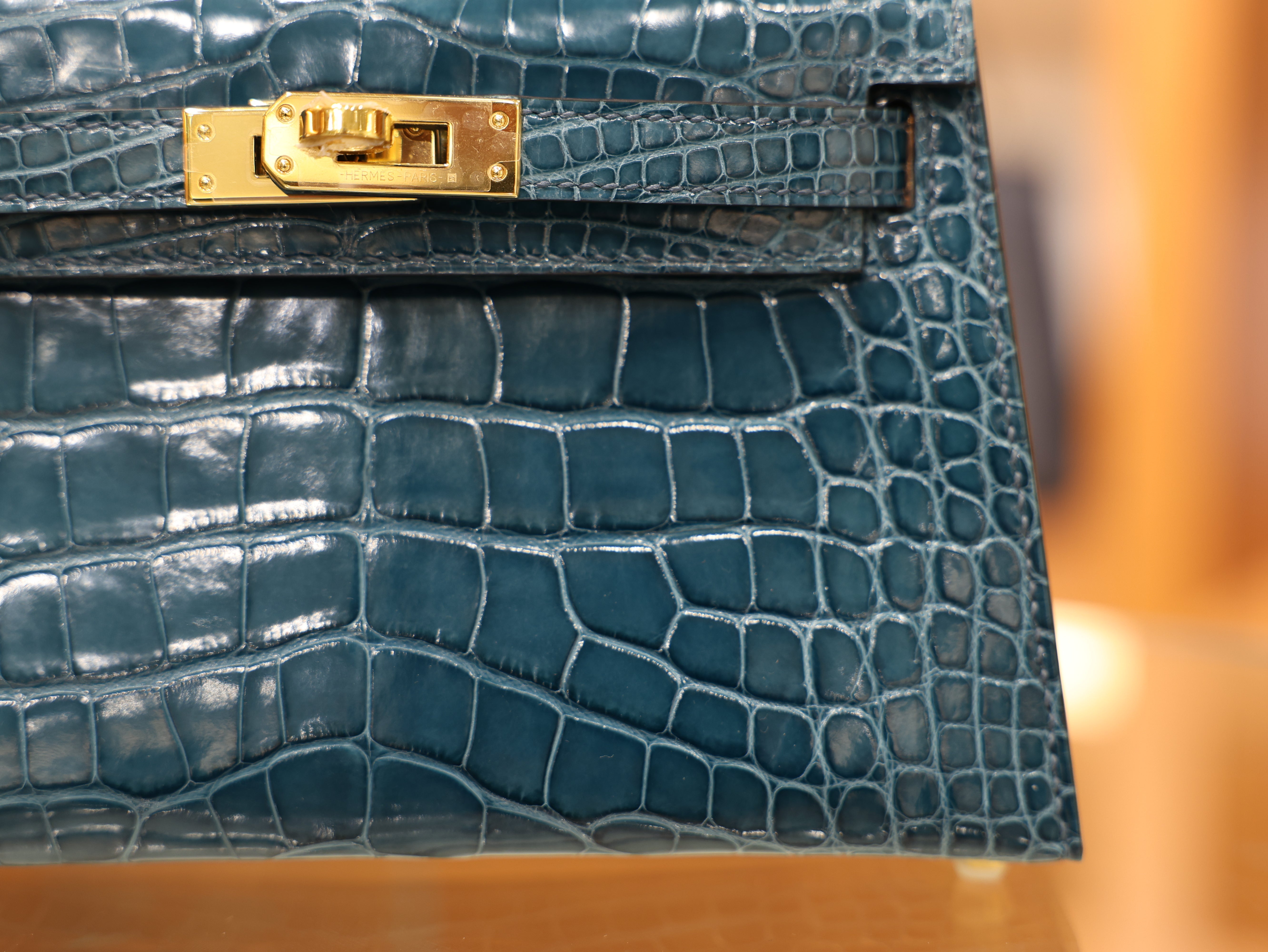 Kelly mini 2 shiny alligator vert bosphore GHW