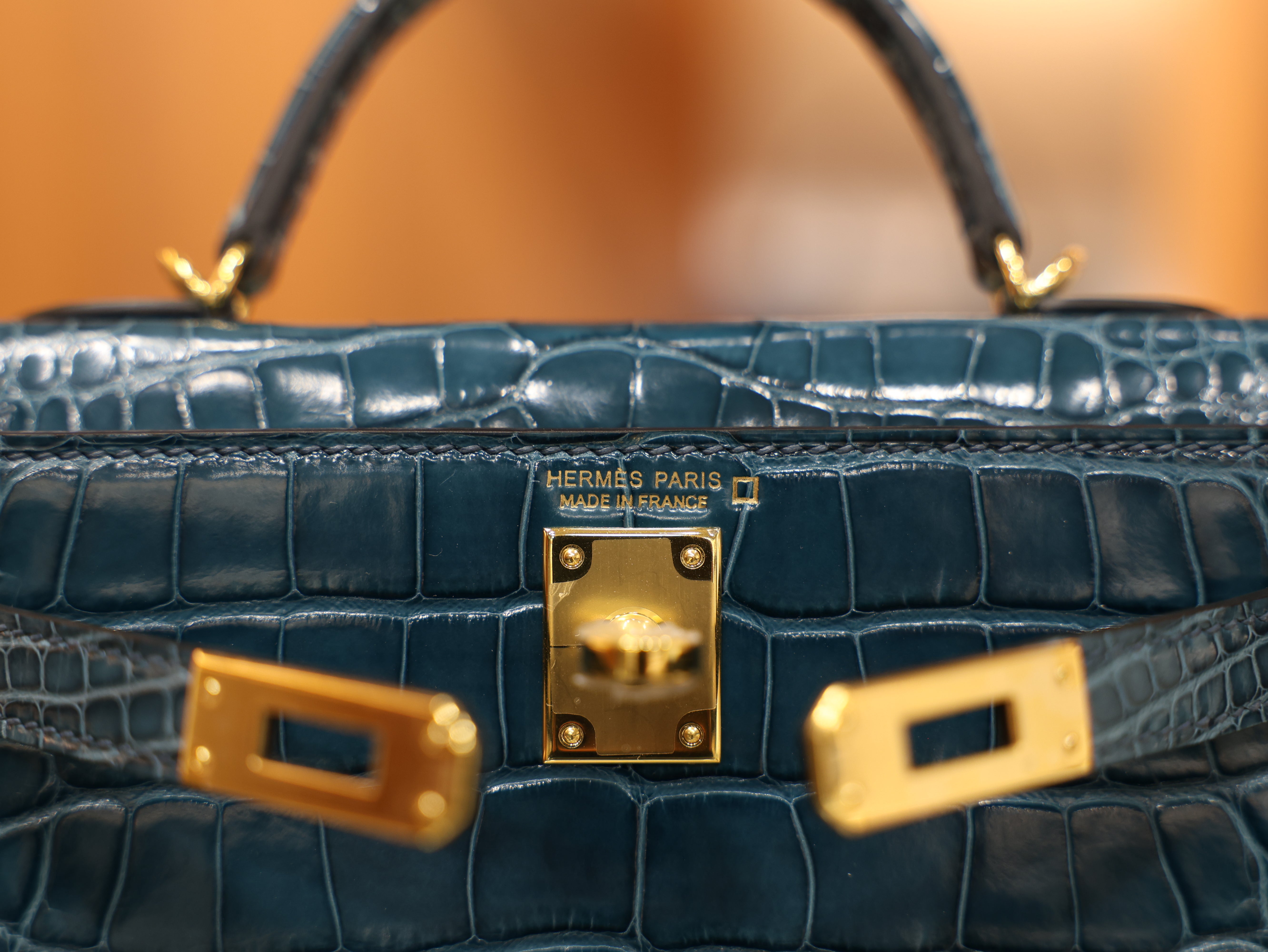 Kelly mini 2 shiny alligator vert bosphore GHW