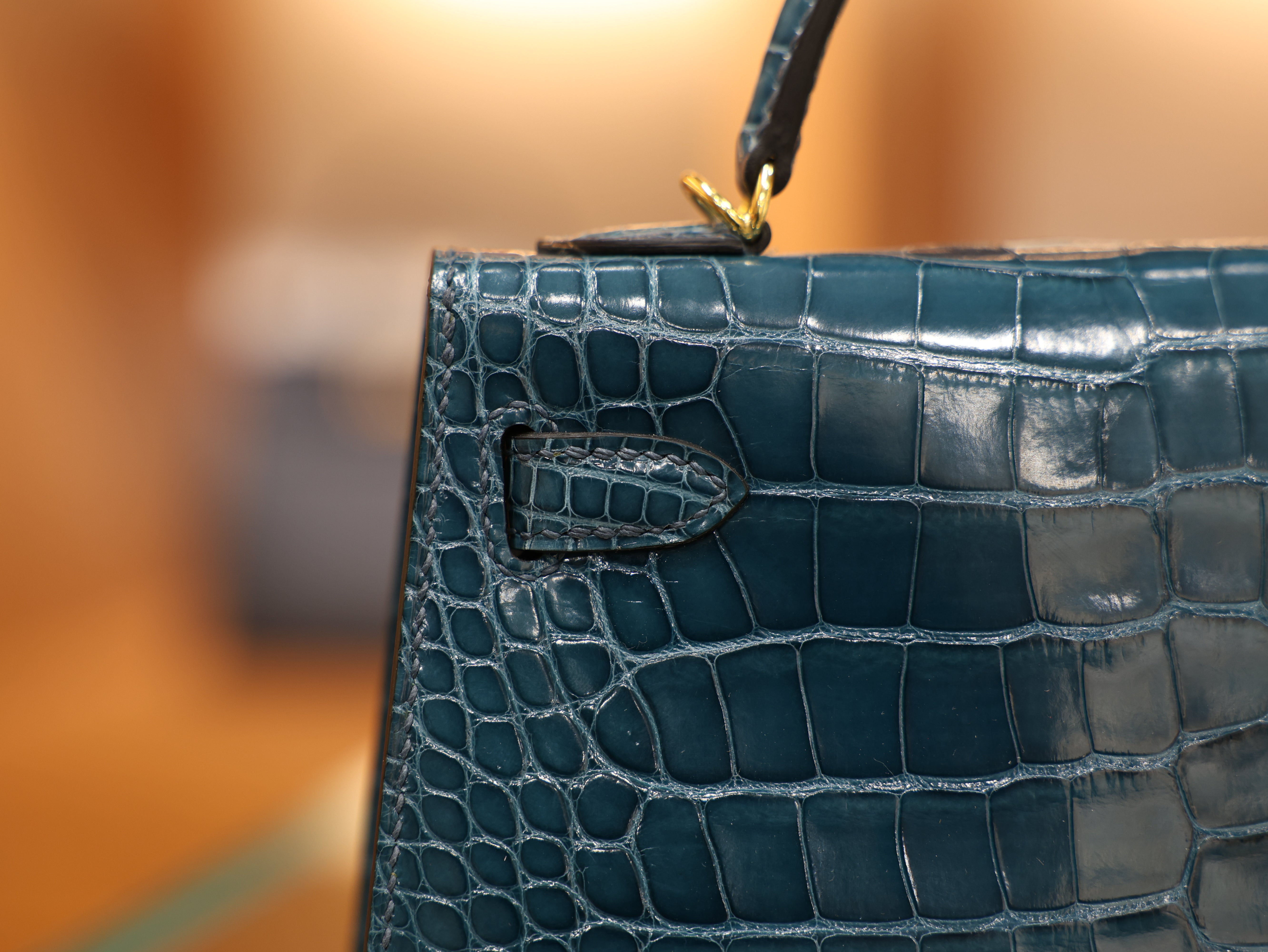 Kelly mini 2 shiny alligator vert bosphore GHW