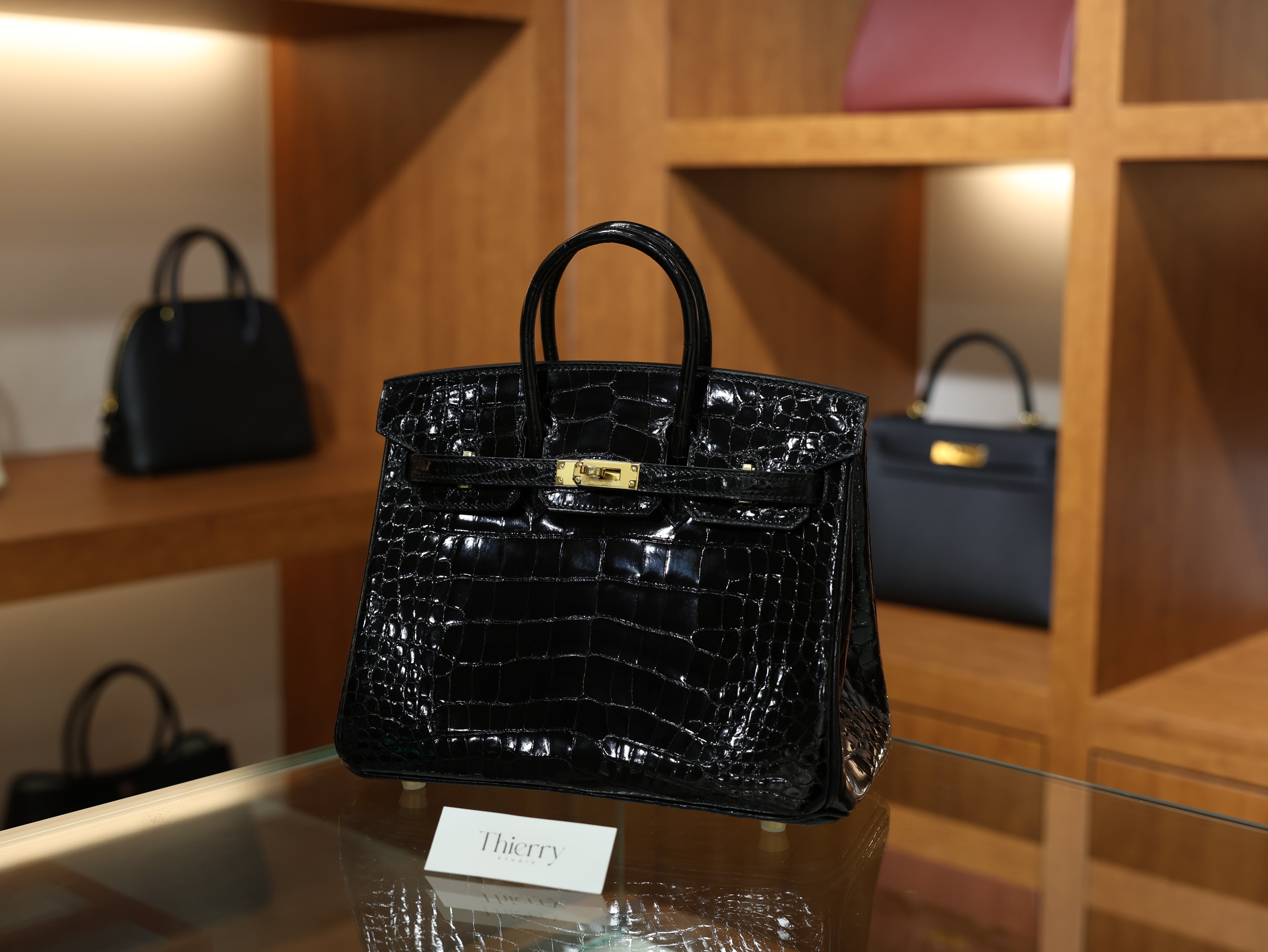 Birkin 25 shiny alligator black GHW