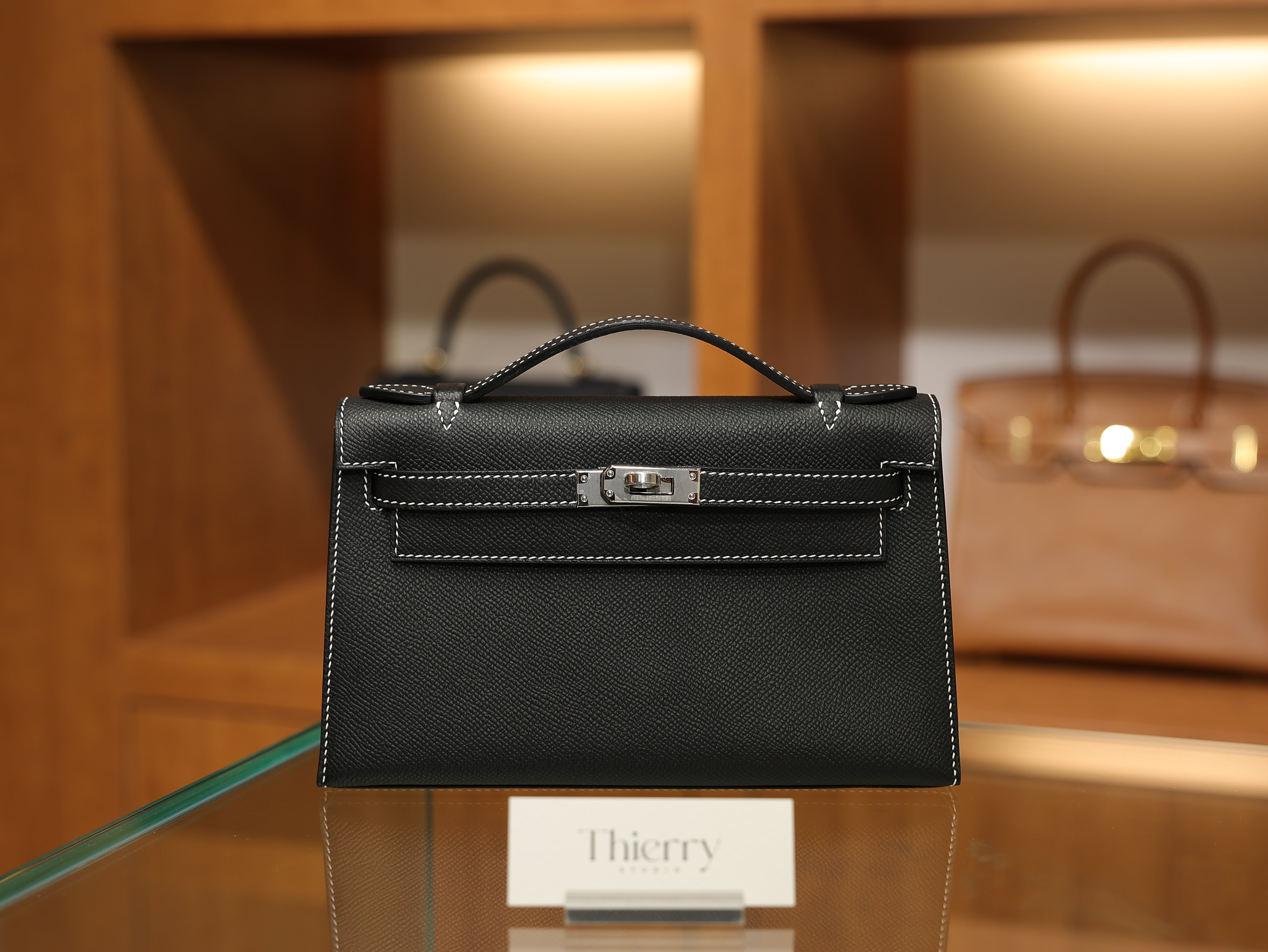 Kelly pochette epsom black & gris perle PHW (HSS)
