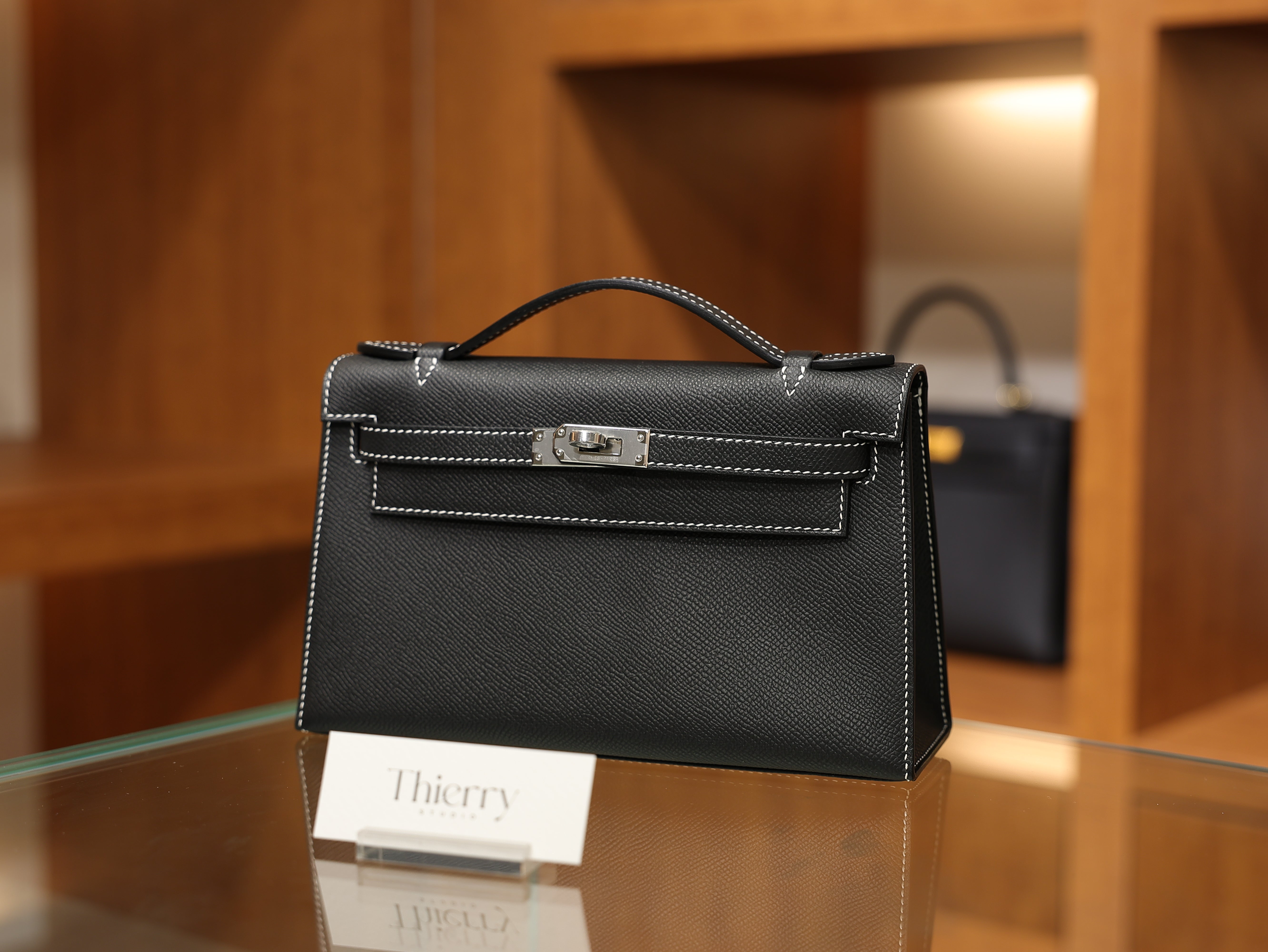 Kelly pochette epsom black & gris perle PHW (HSS)
