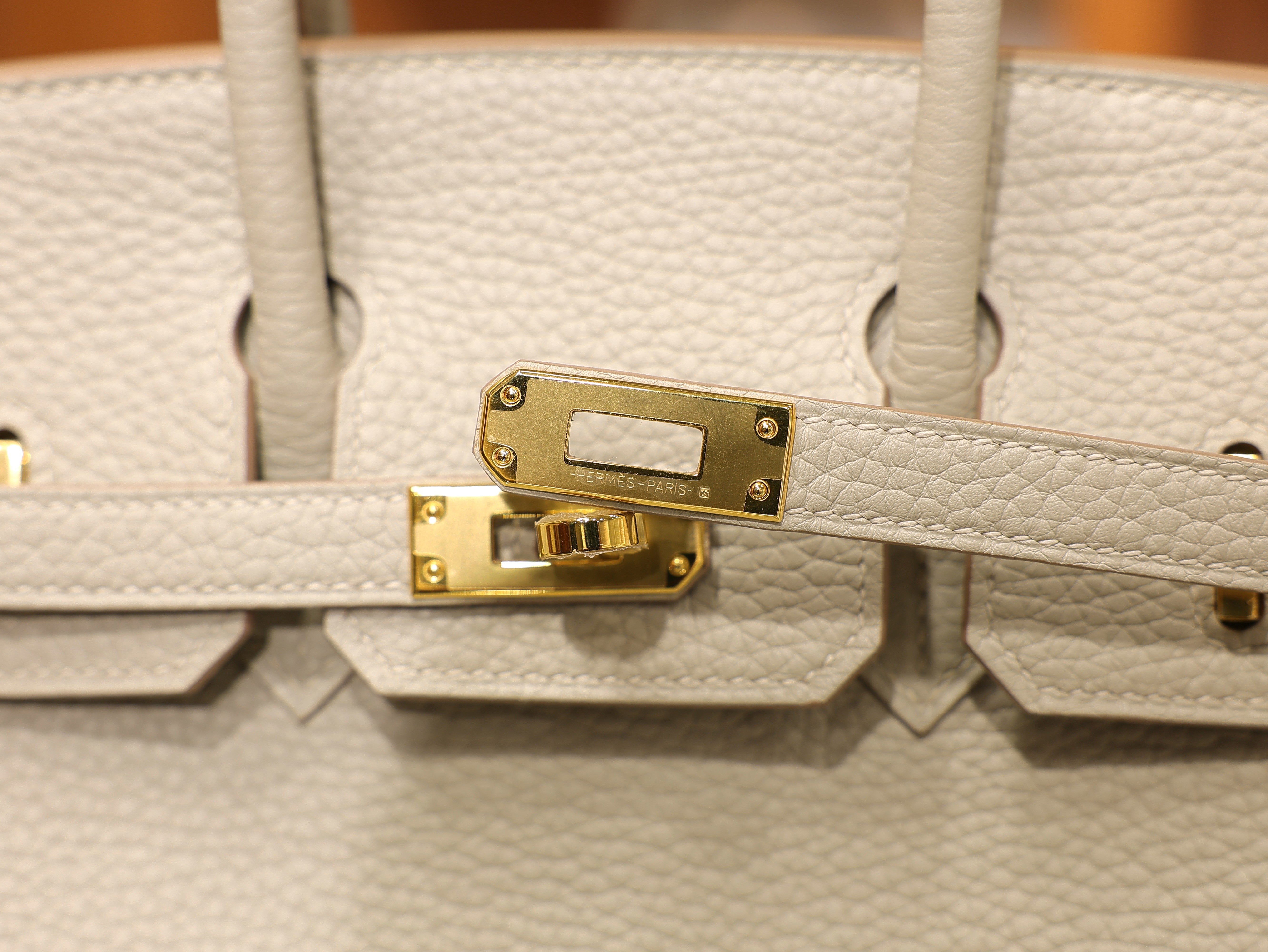Birkin 25 clemence gris pale GHW