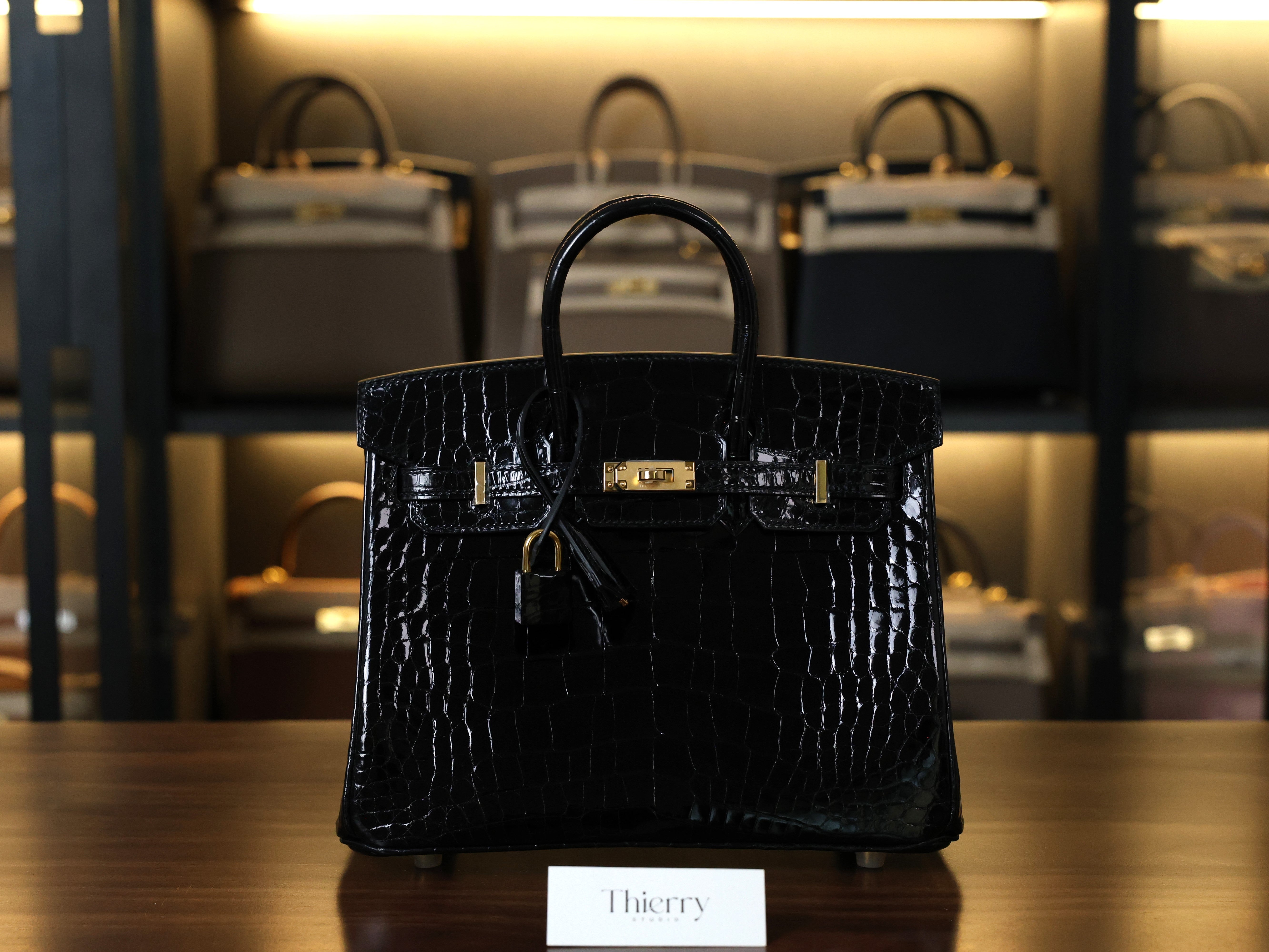 Birkin 25 alligator shiny black GHW