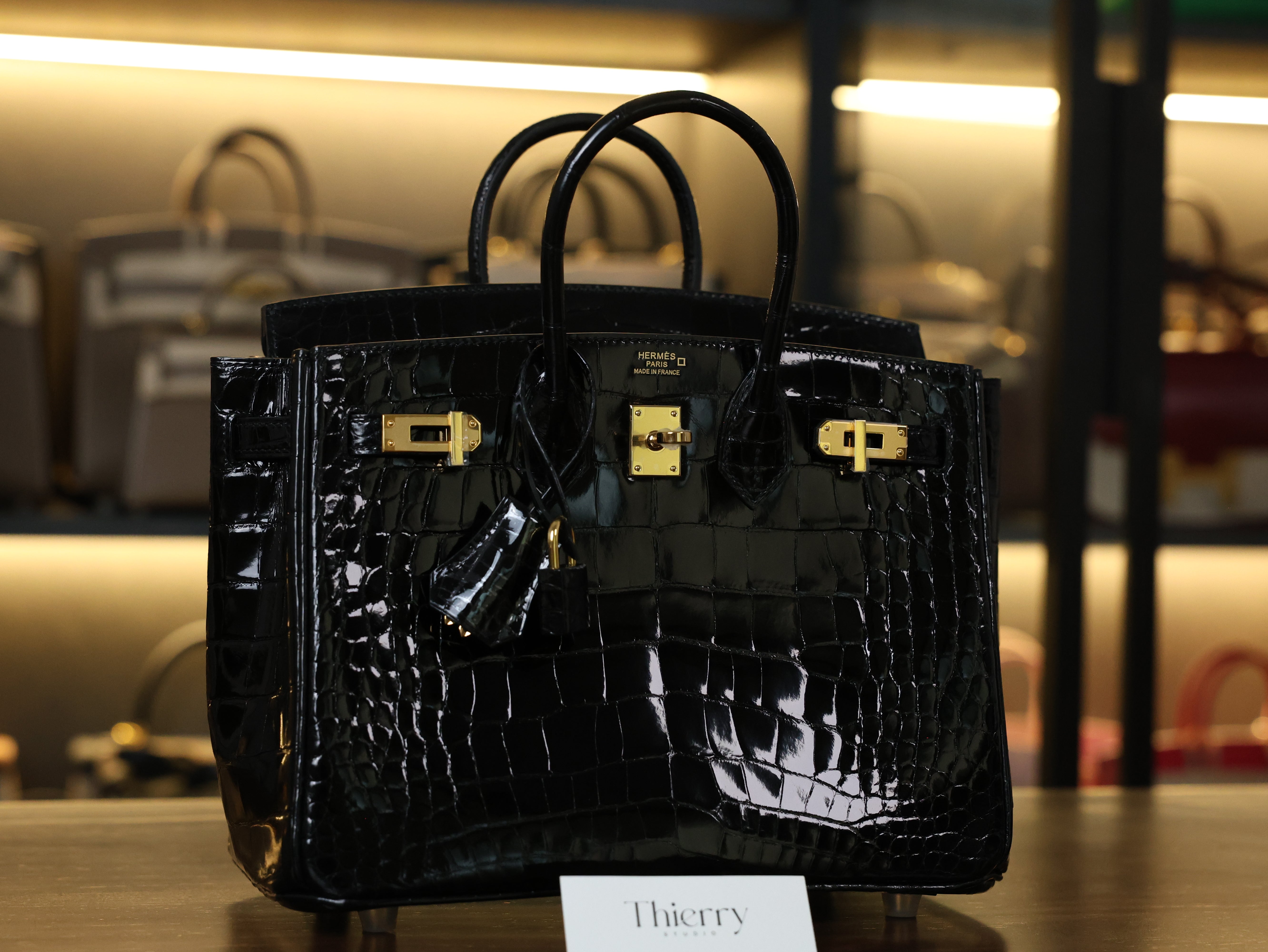 Birkin 25 alligator shiny black GHW