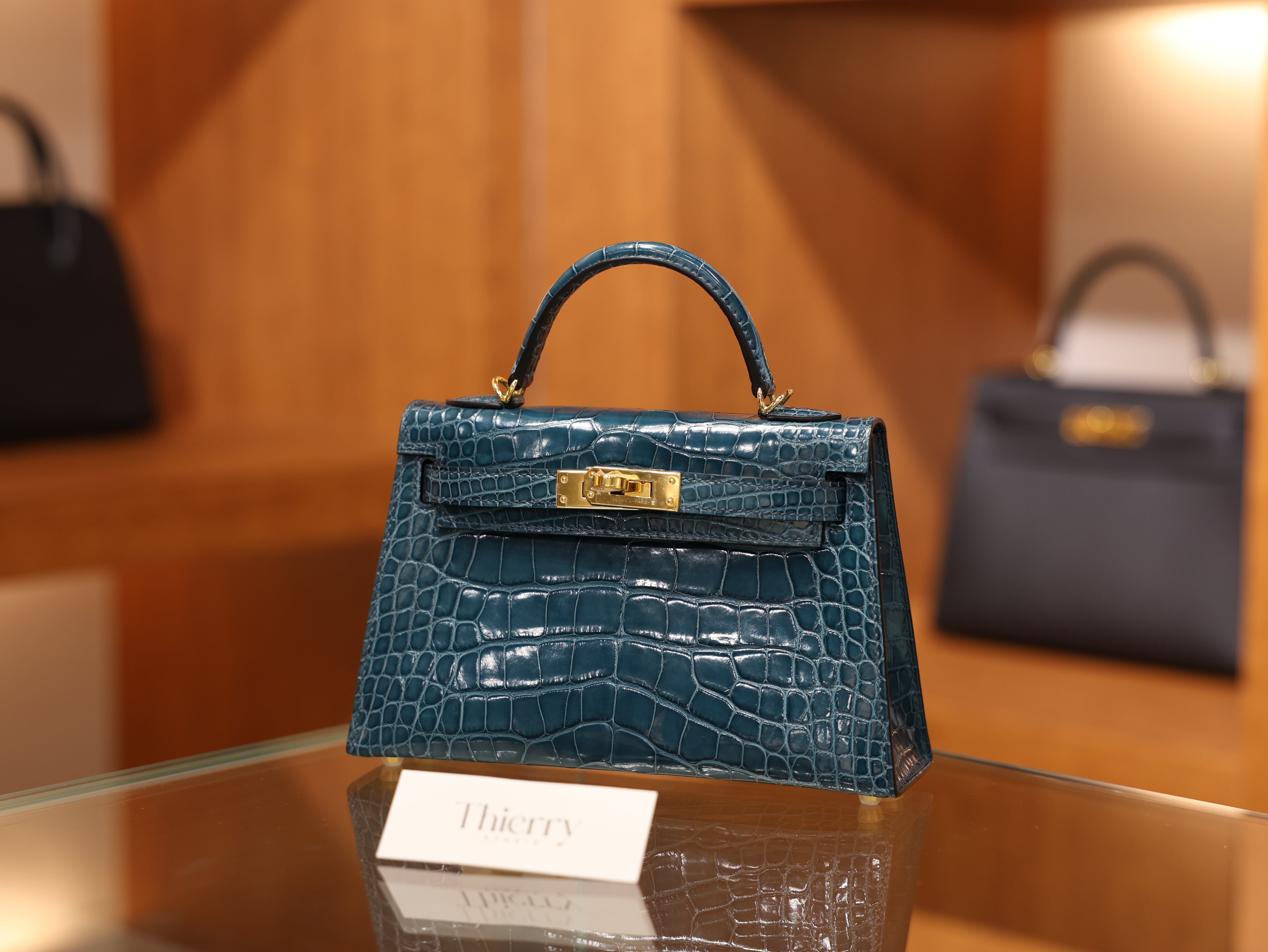 Kelly mini 2 shiny alligator vert bosphore GHW