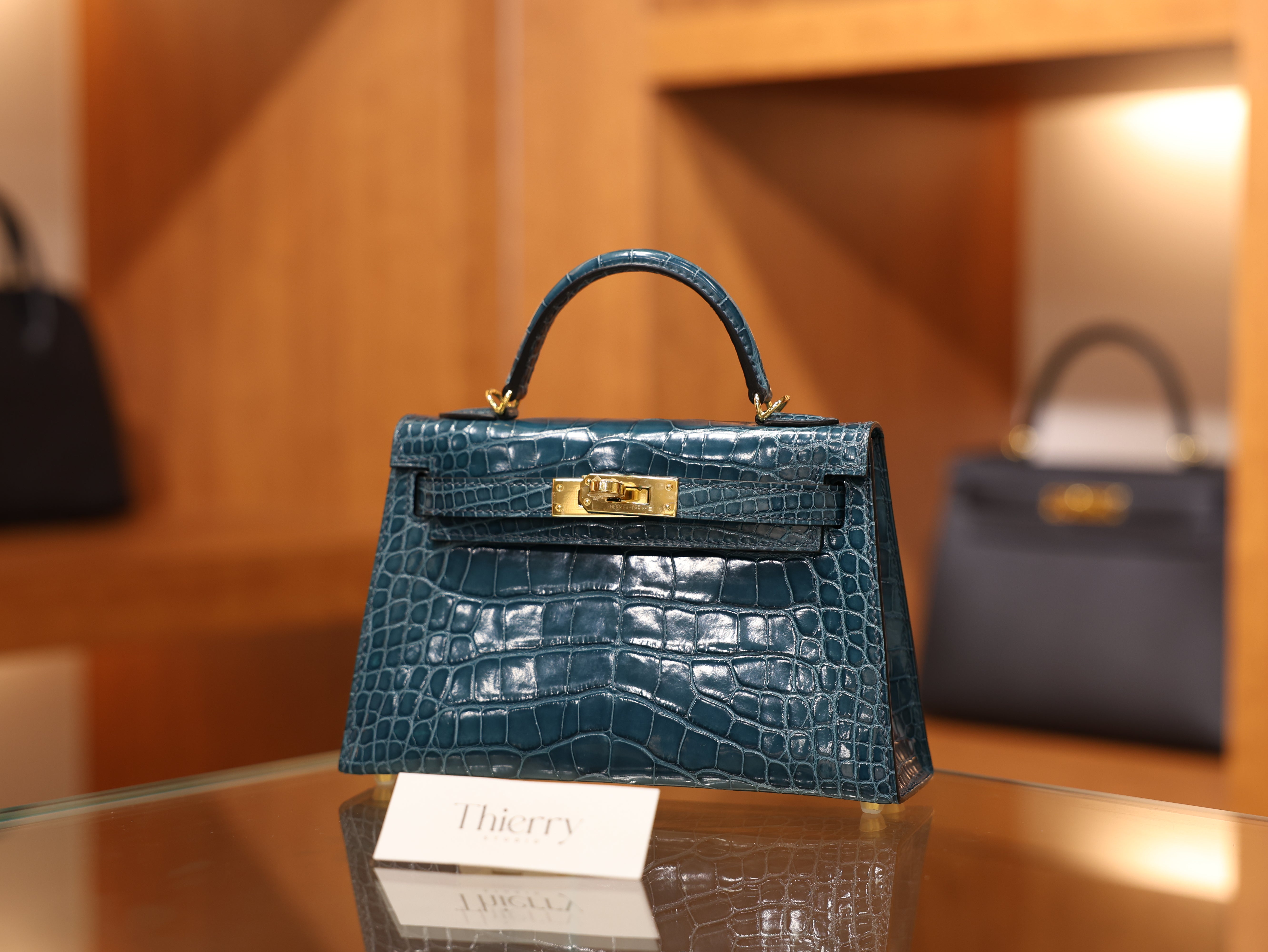 Kelly mini 2 shiny alligator vert bosphore GHW