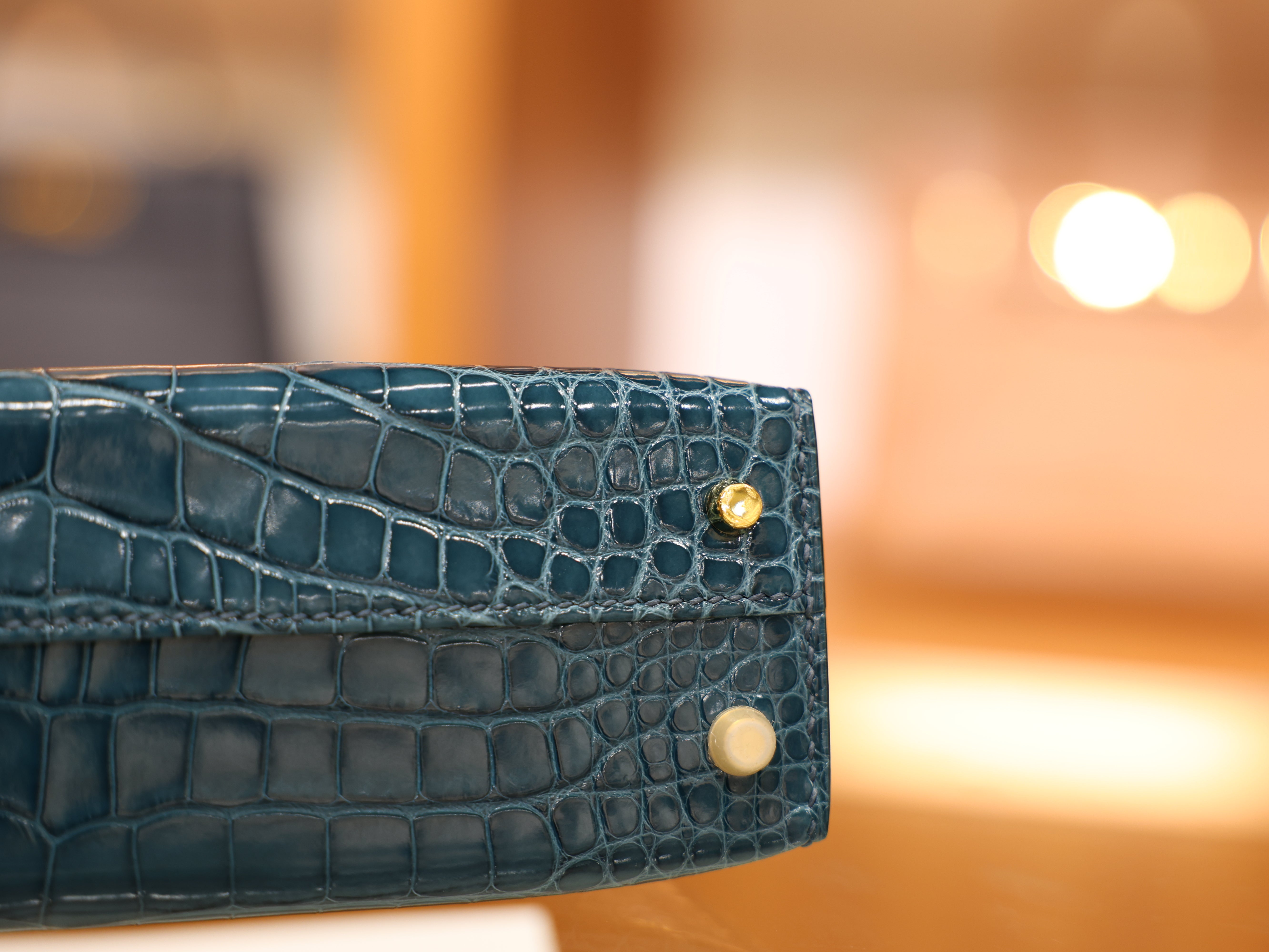 Kelly mini 2 shiny alligator vert bosphore GHW