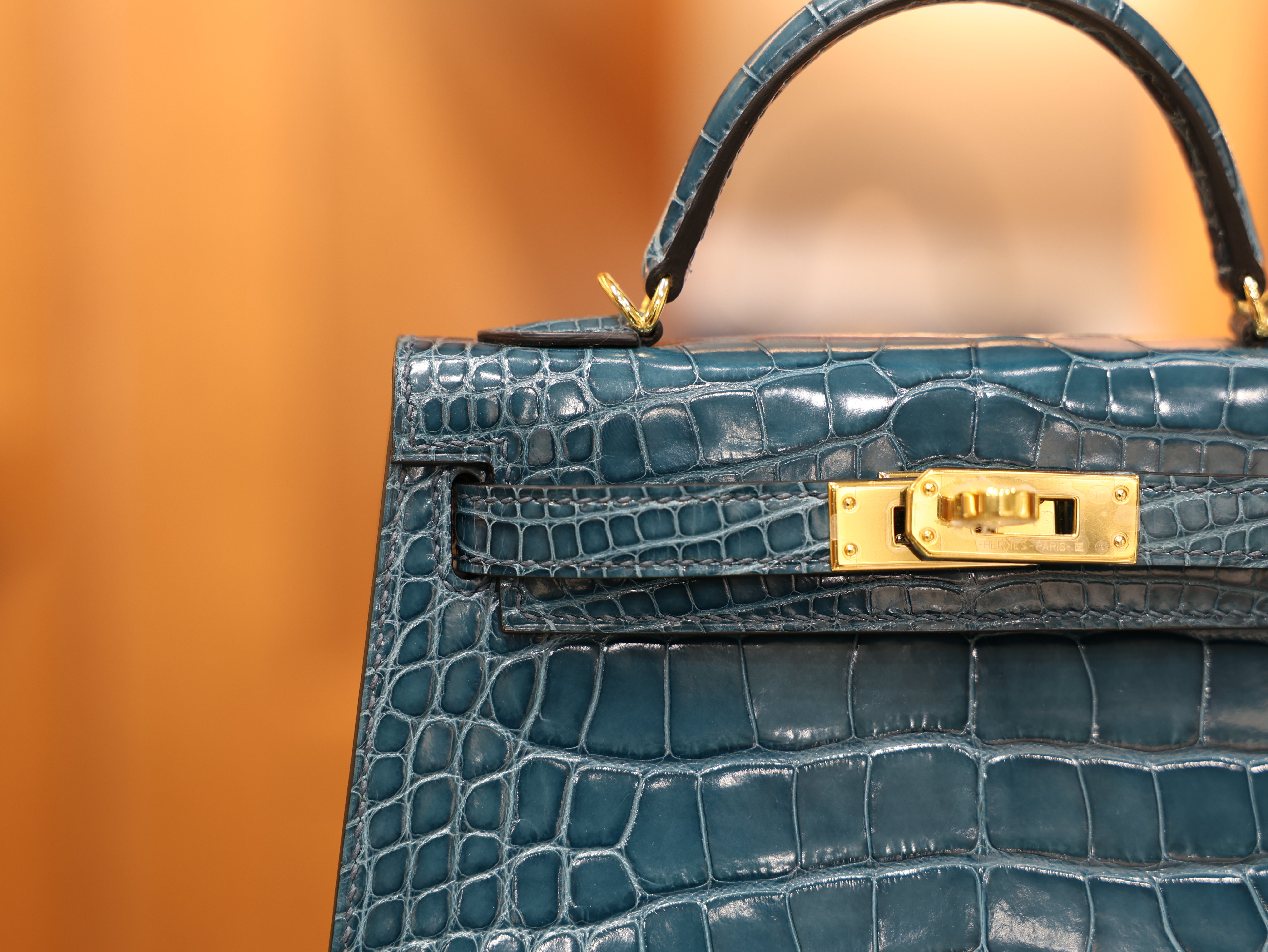 Kelly mini 2 shiny alligator vert bosphore GHW