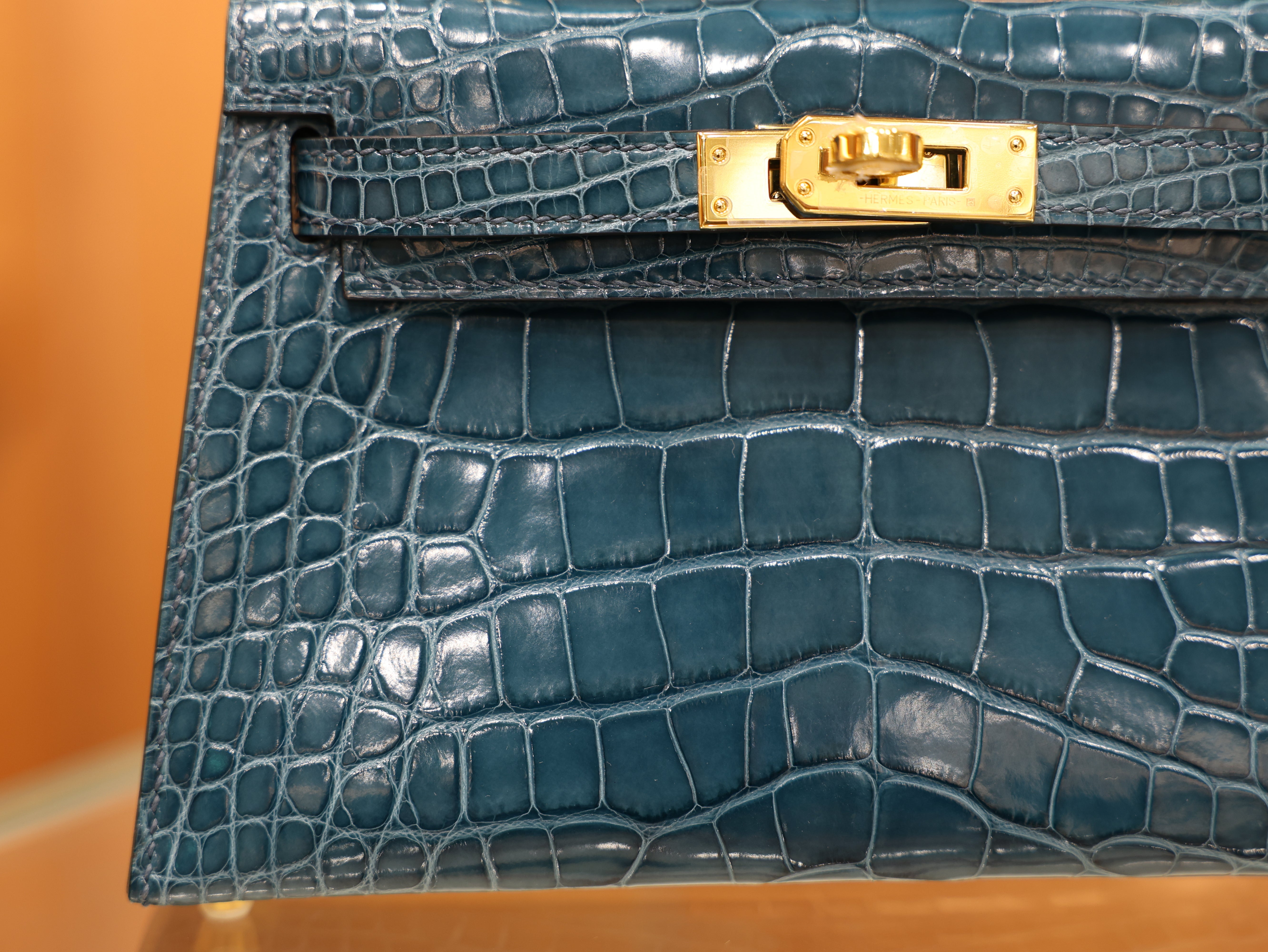 Kelly mini 2 shiny alligator vert bosphore GHW