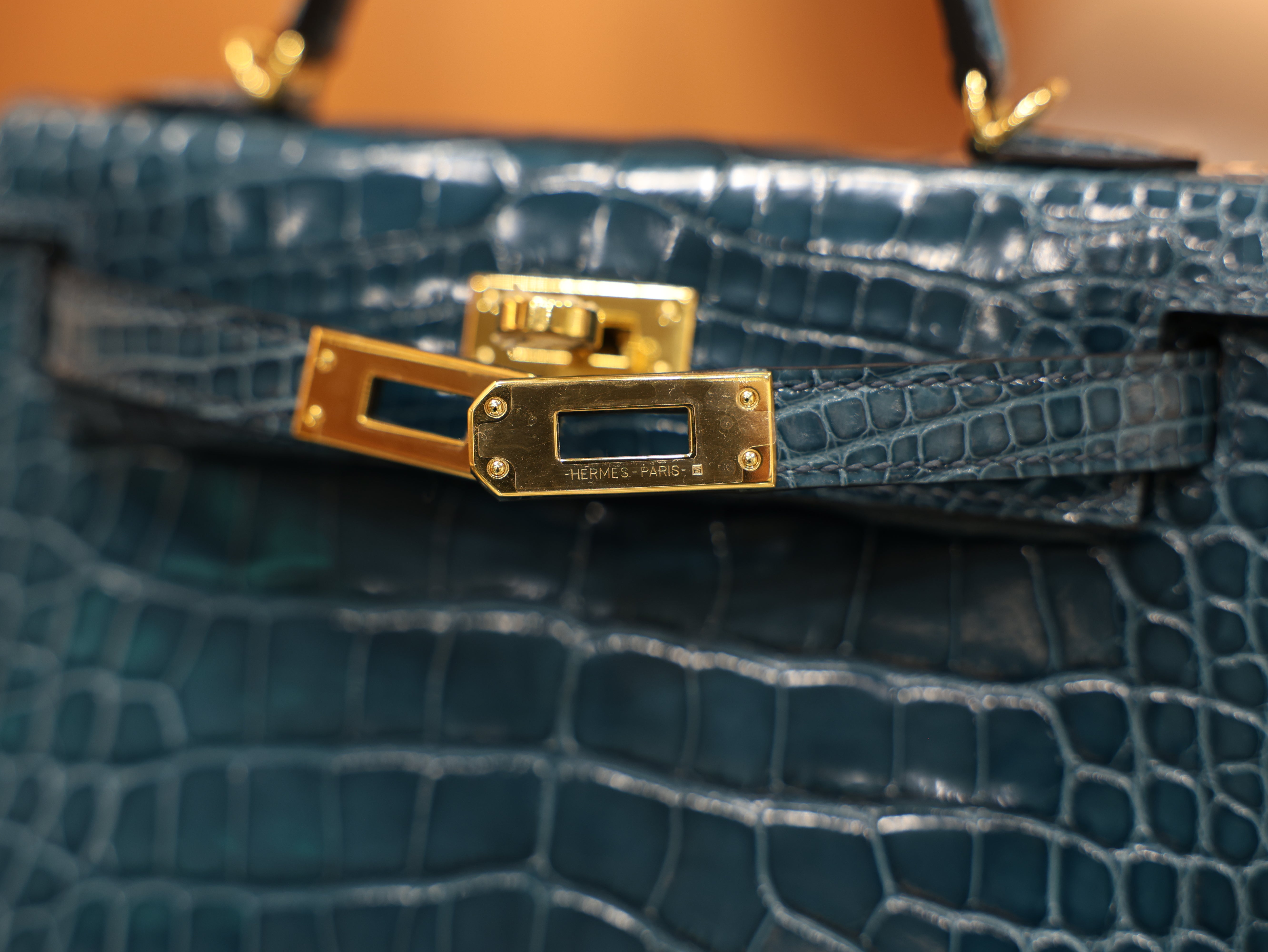 Kelly mini 2 shiny alligator vert bosphore GHW