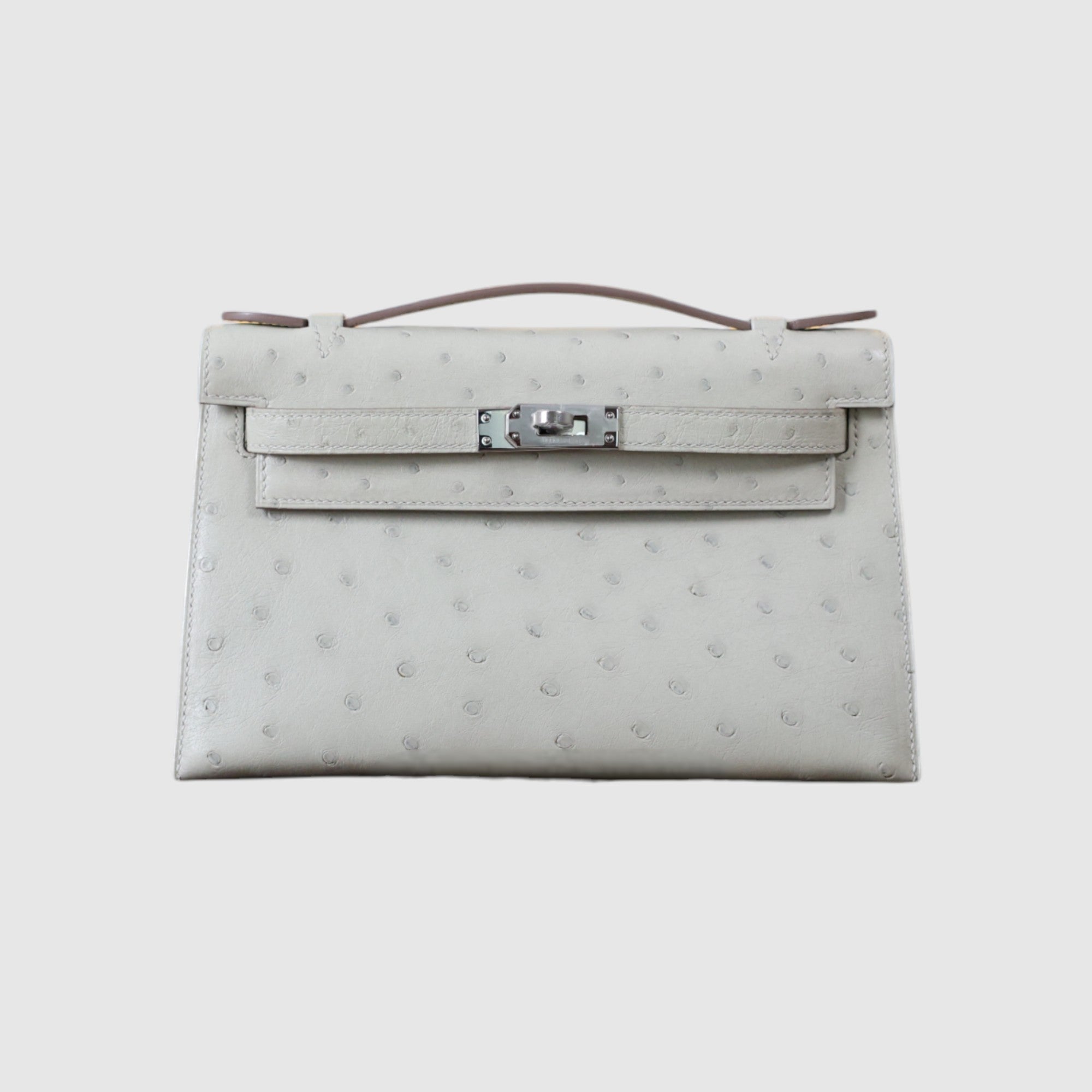 Kelly pochette ostrich gris perle PHW