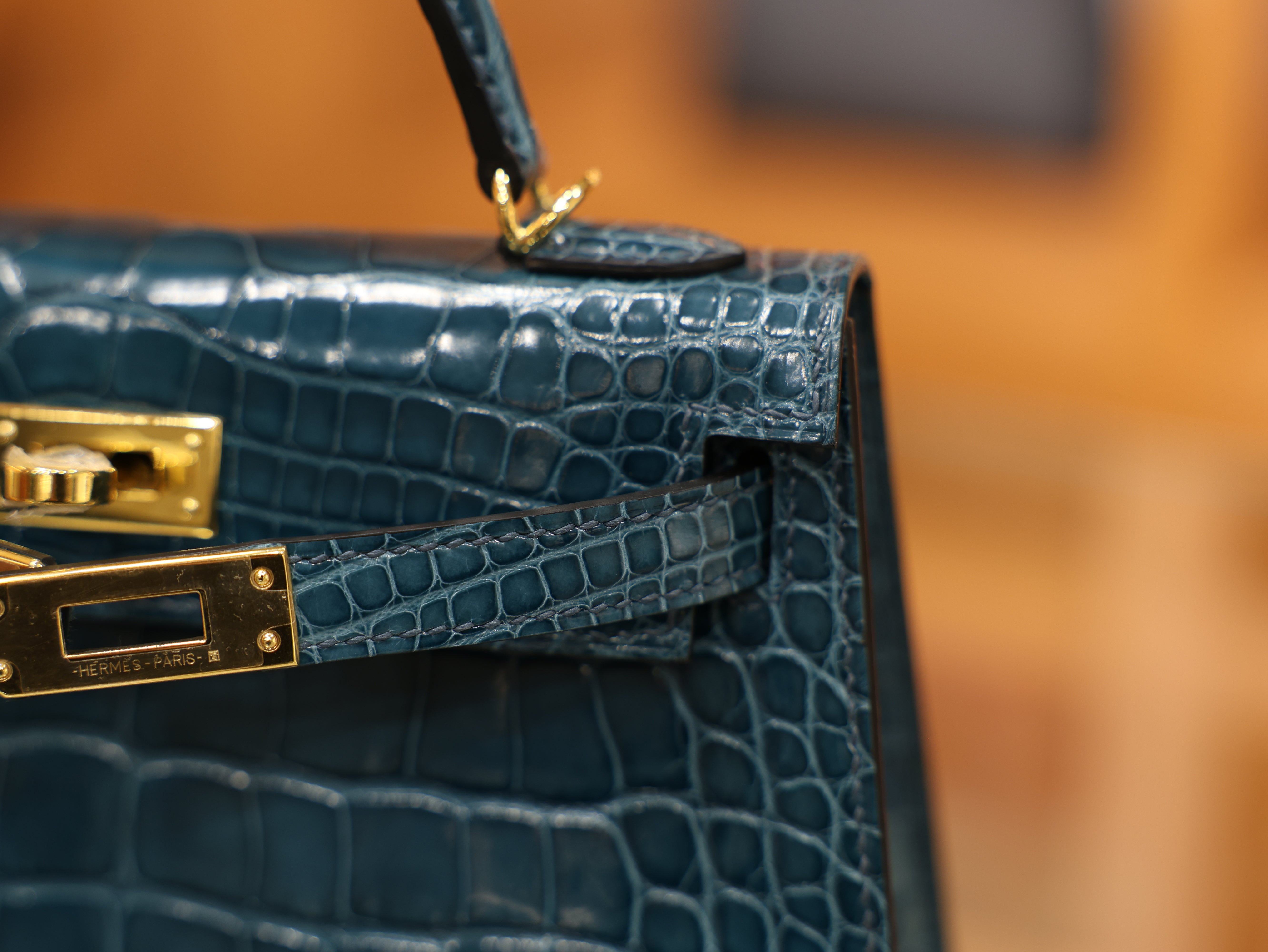 Kelly mini 2 shiny alligator vert bosphore GHW