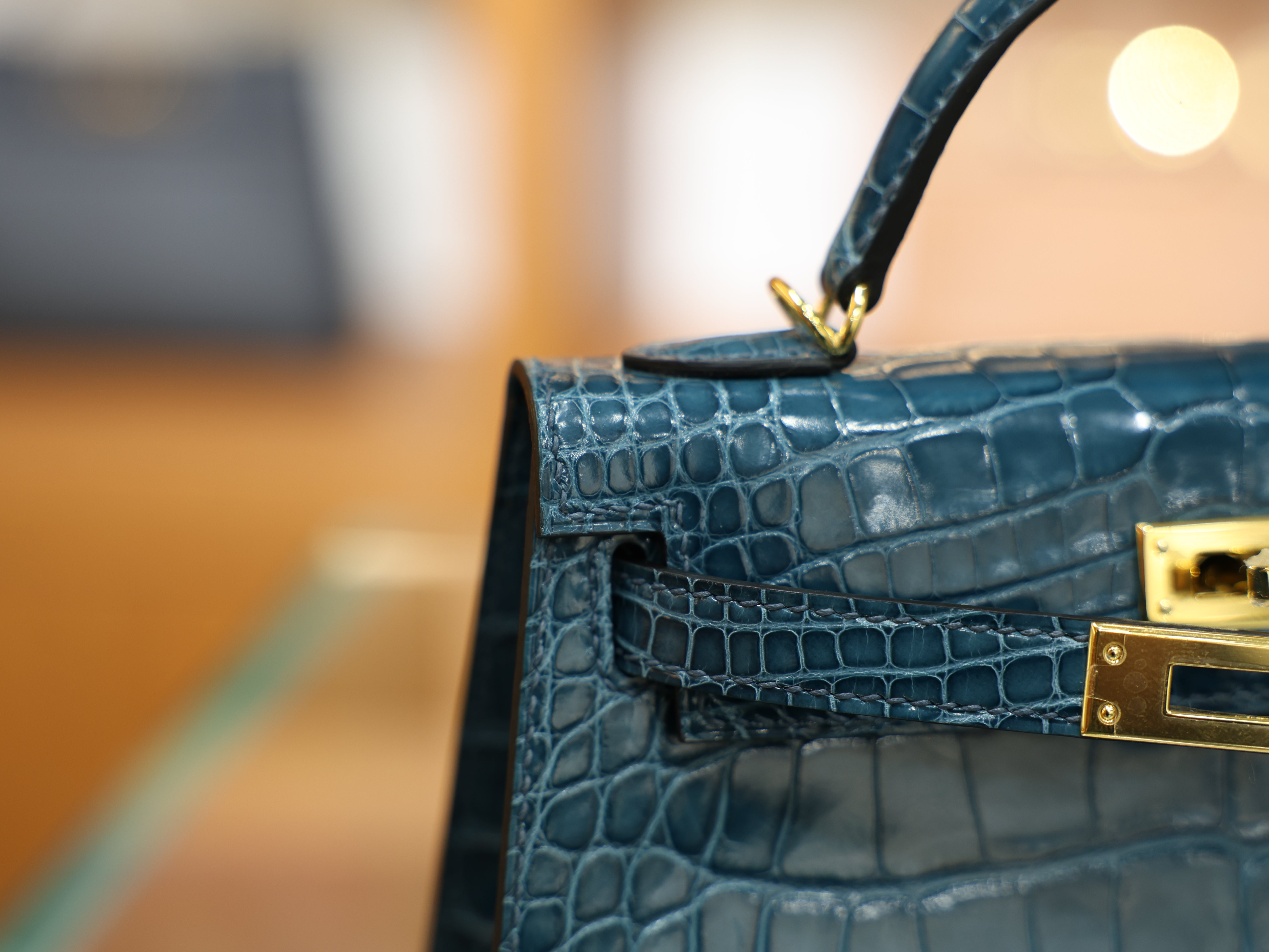 Kelly mini 2 shiny alligator vert bosphore GHW