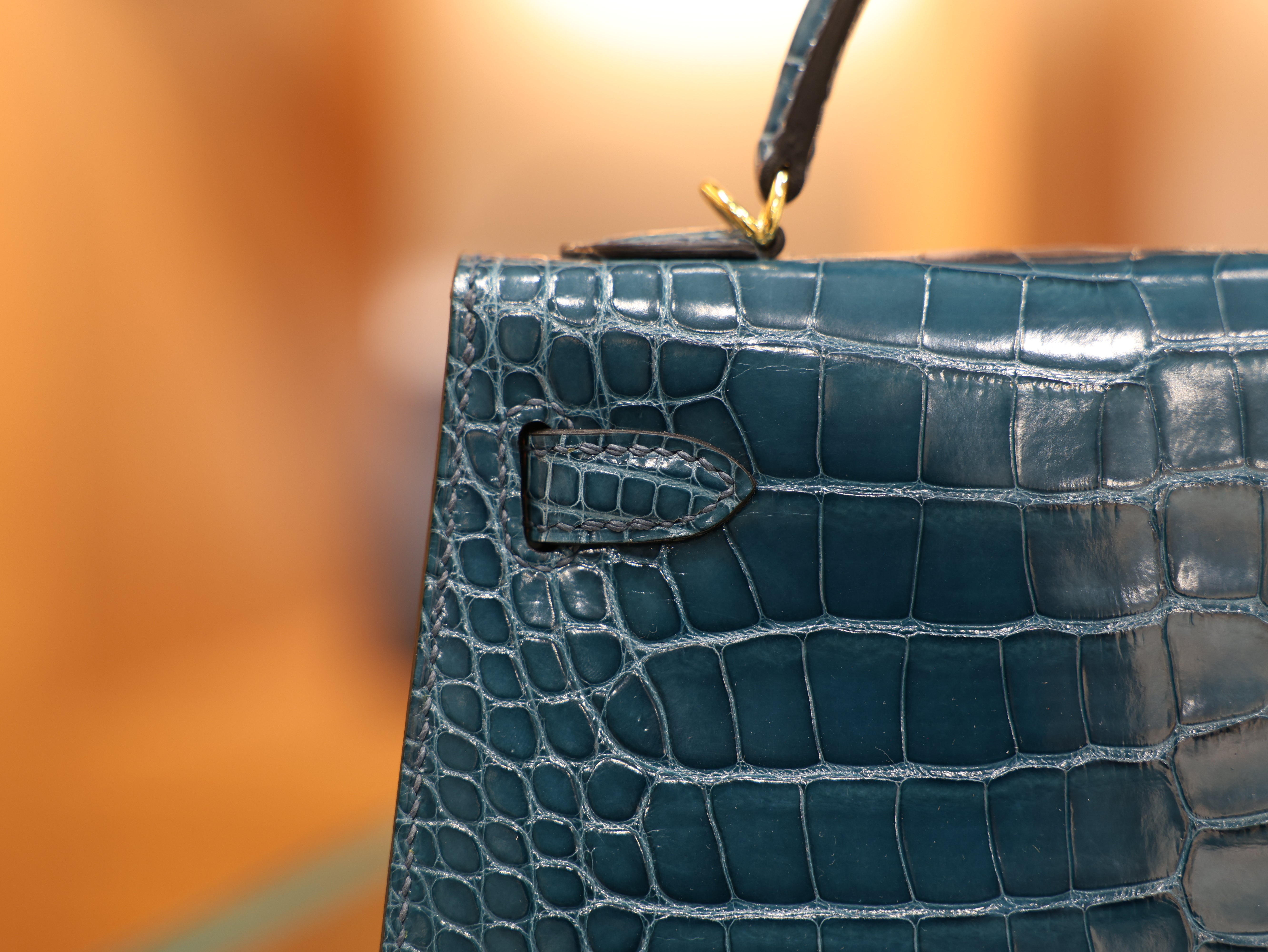 Kelly mini 2 shiny alligator vert bosphore GHW