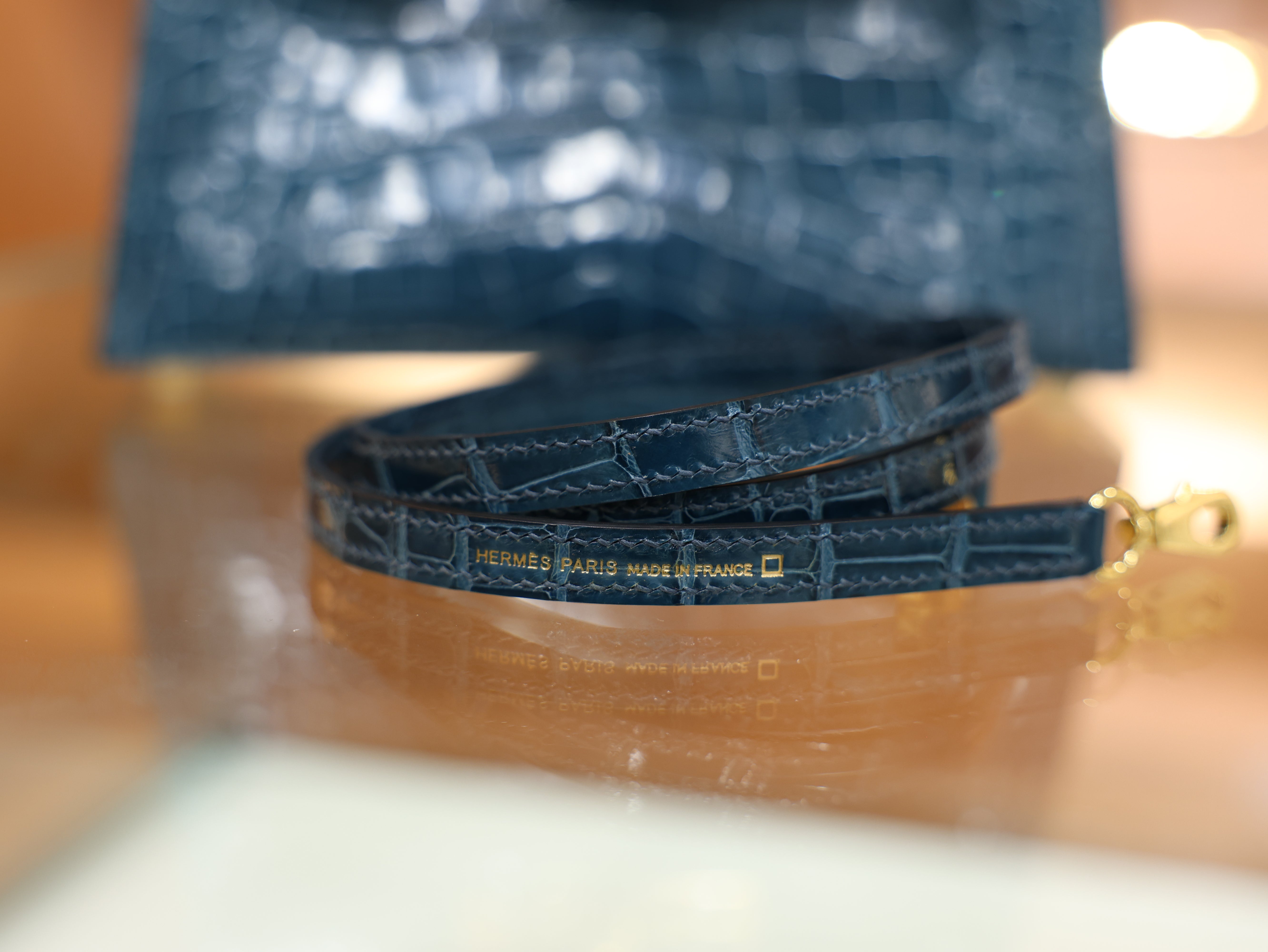 Kelly mini 2 shiny alligator vert bosphore GHW