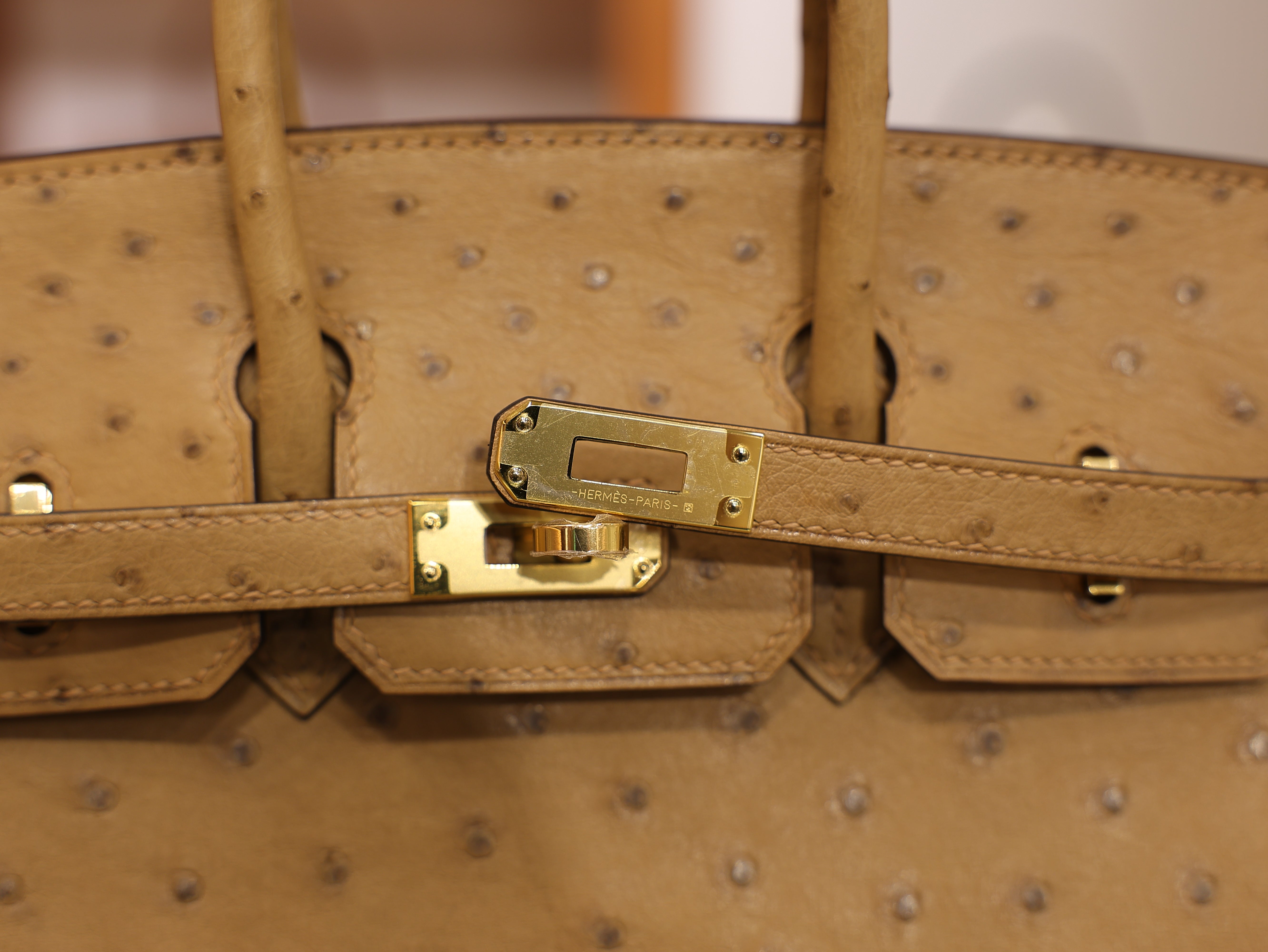 Birkin 25 ostrich chai GHW