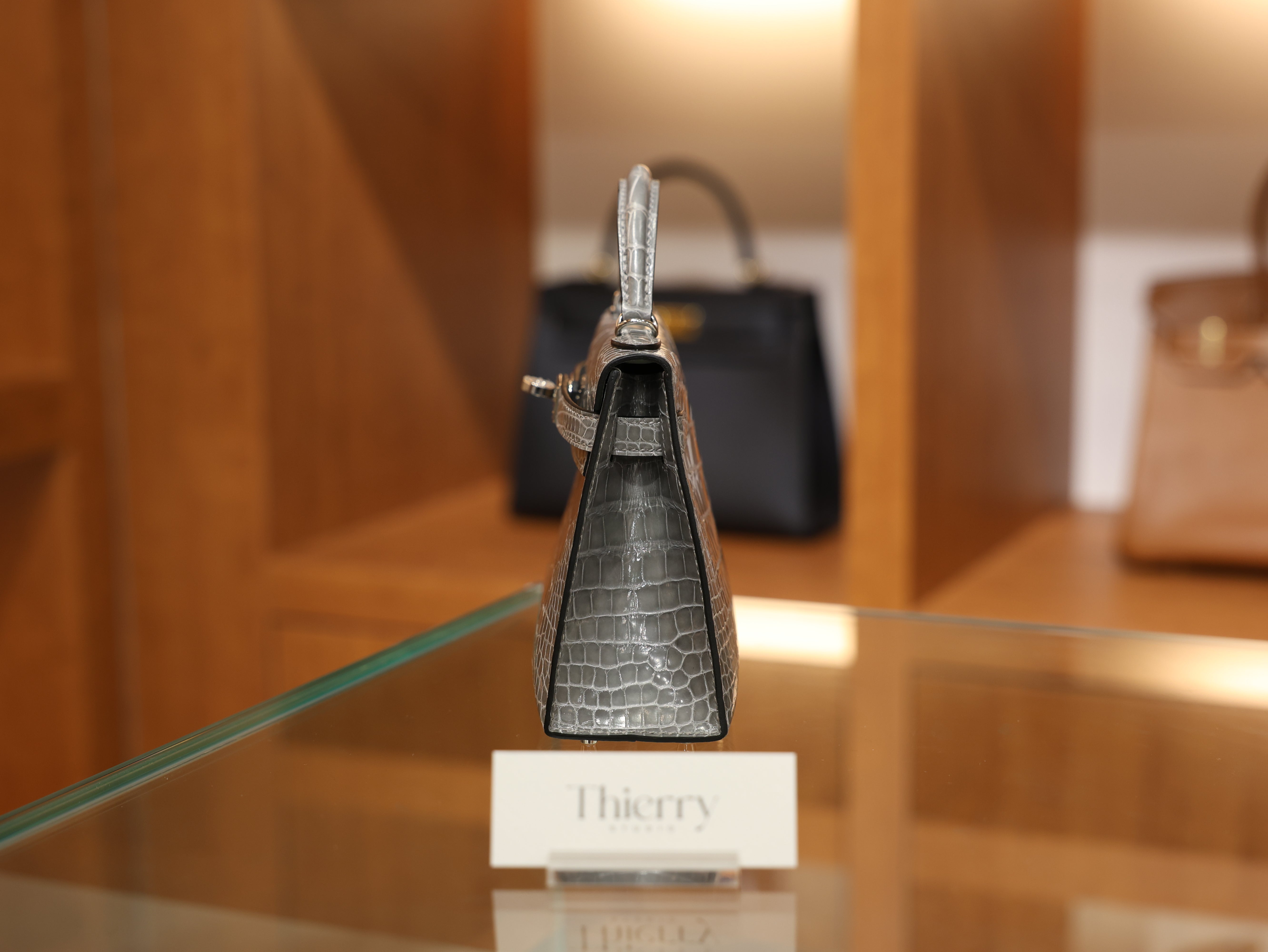 Kelly mini 2 shiny alligator gris ciment PHW