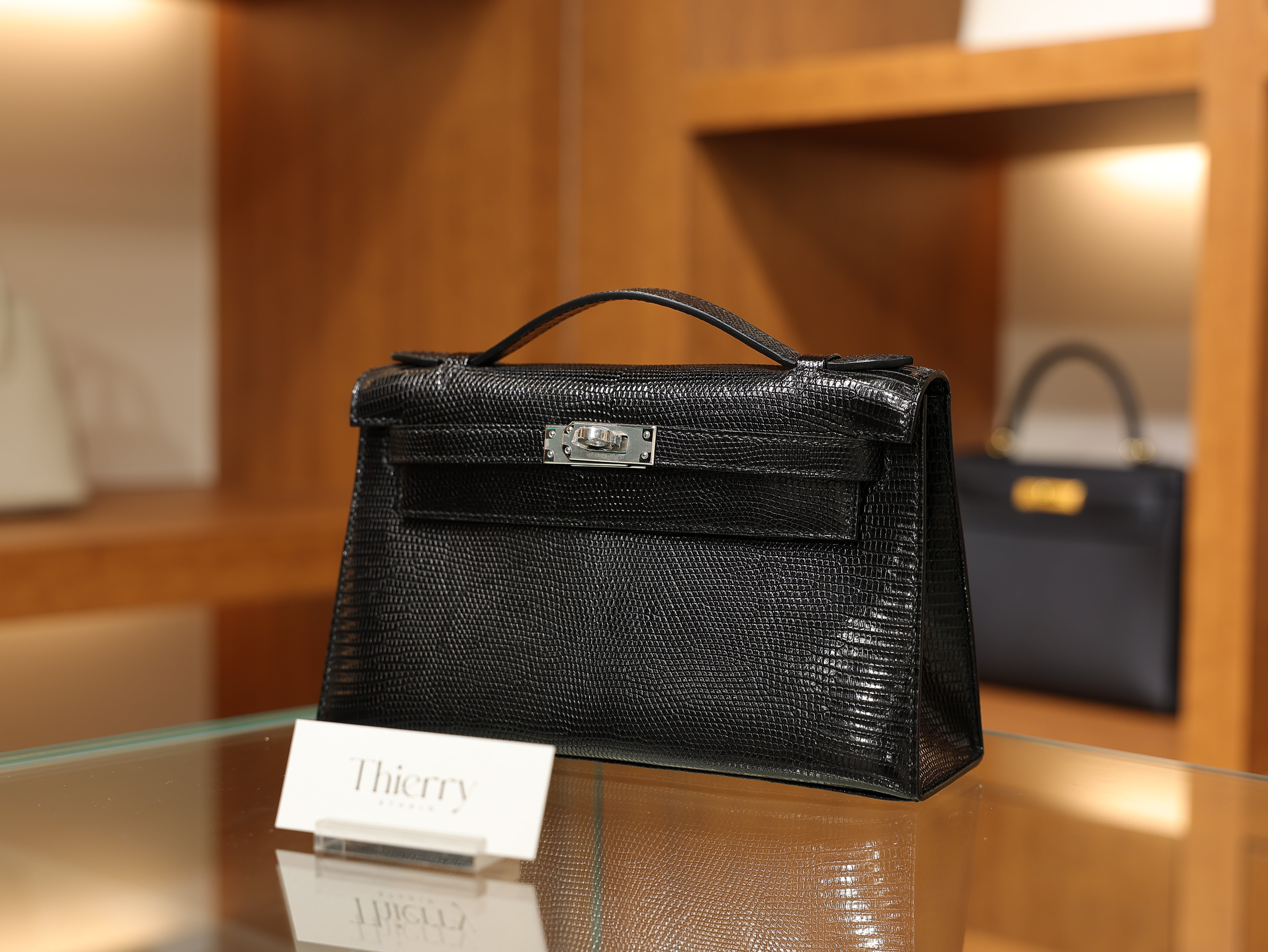 Kelly pochette lizard black PHW