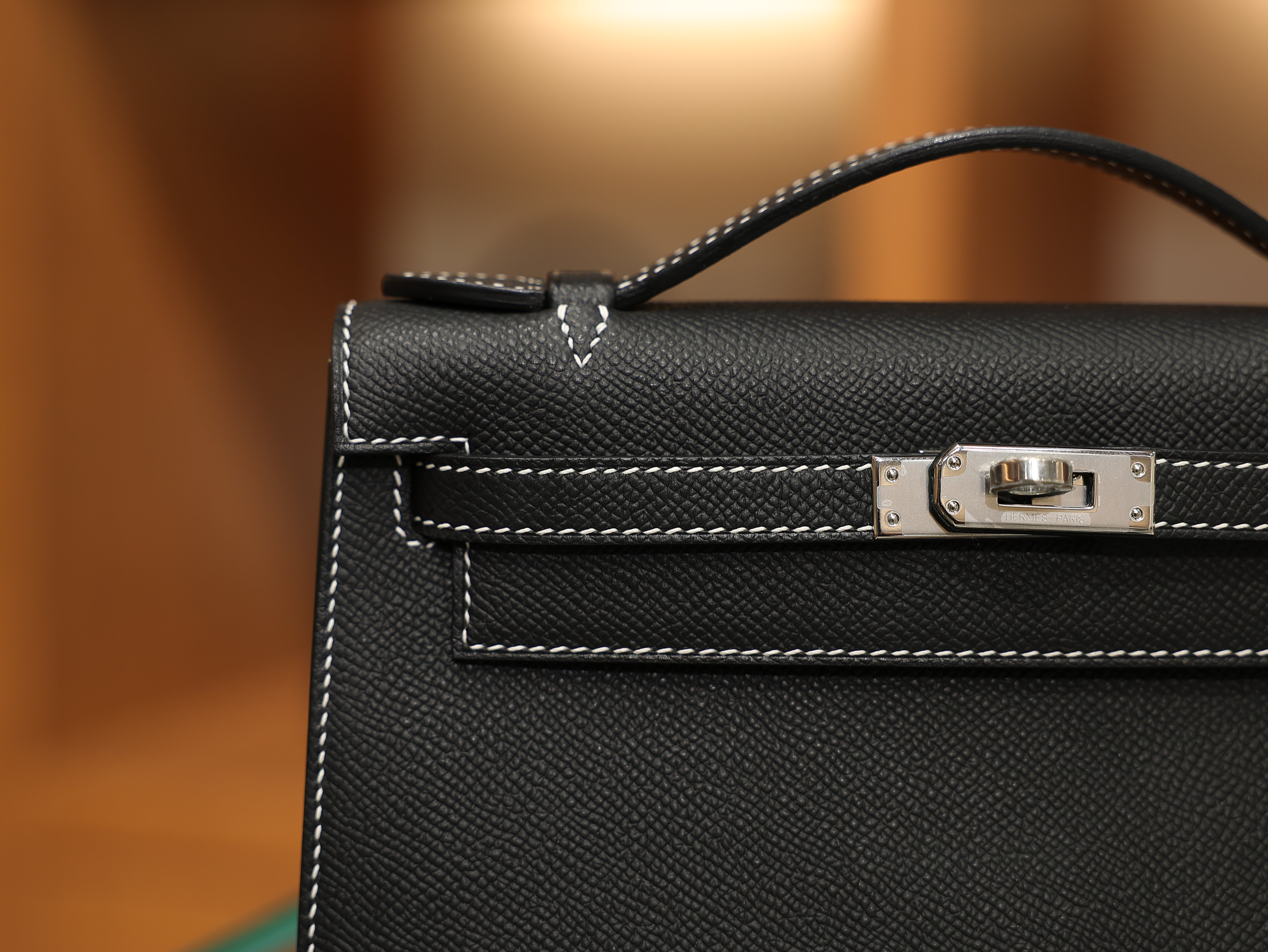 Kelly pochette epsom black & gris perle PHW (HSS)