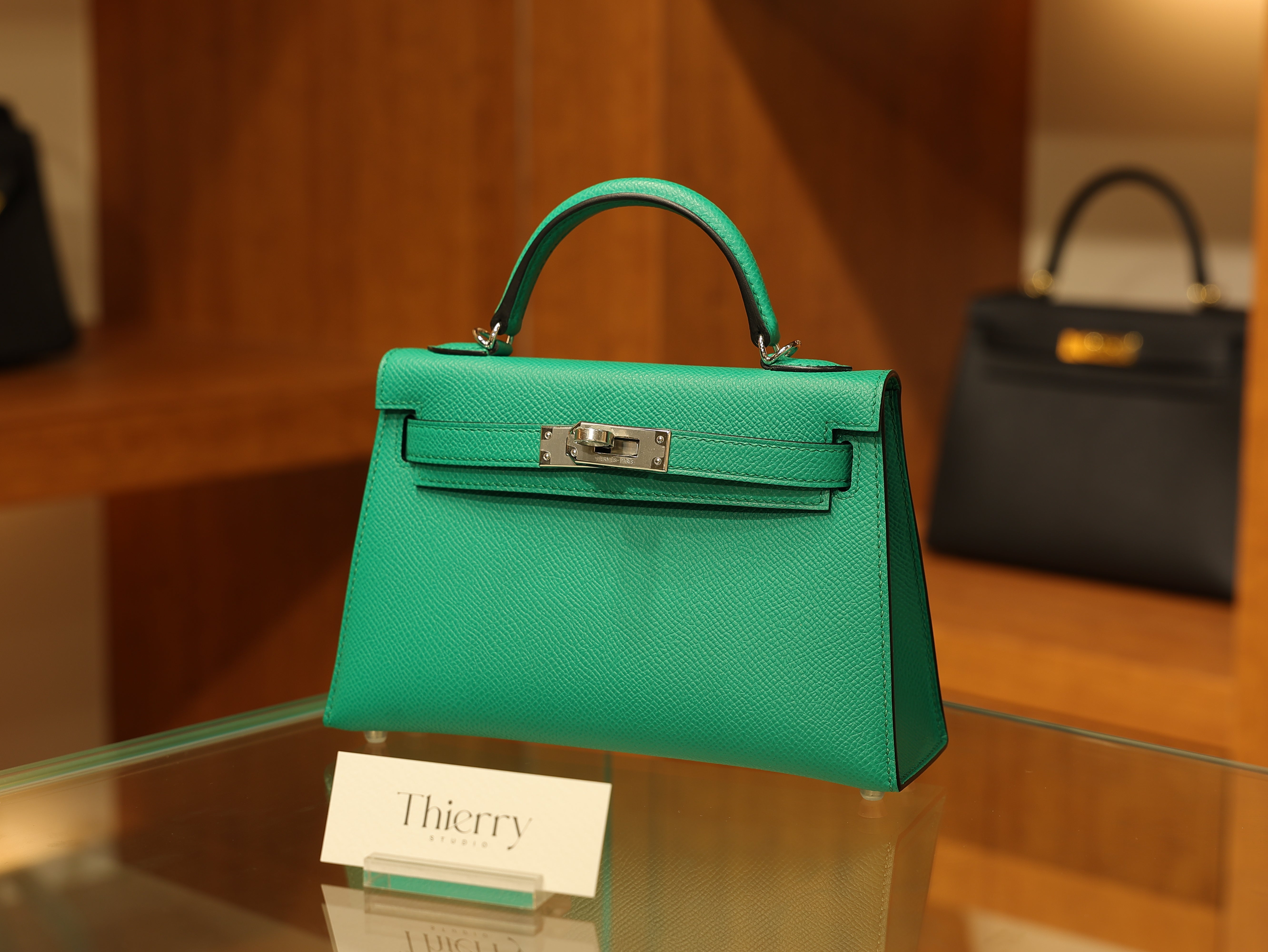 Mini kelly epsom vert jade PHW