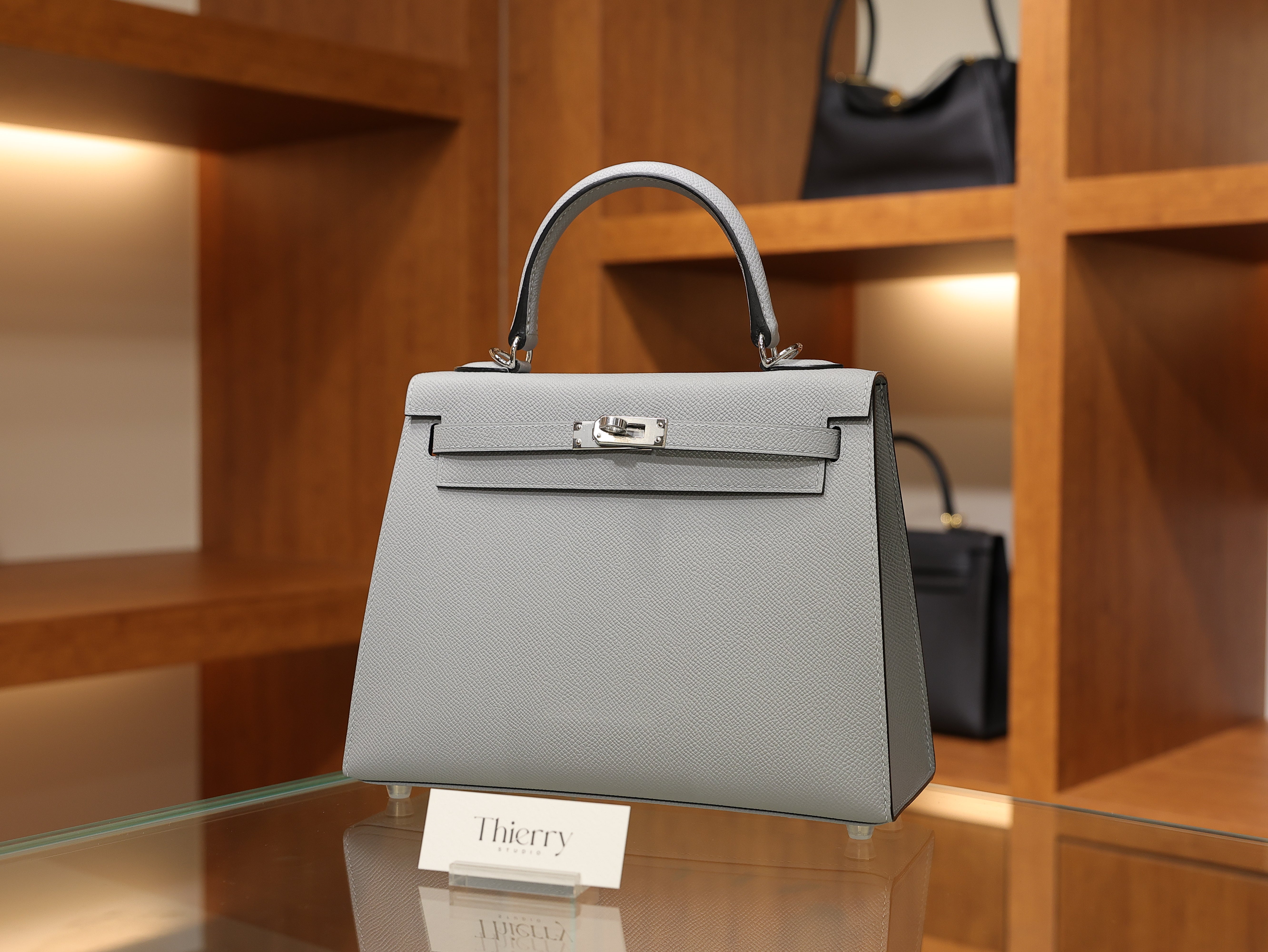 Kelly 25 epsom gris pantin PHW